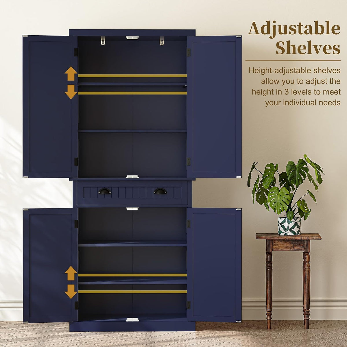 ARTPOWER 72" Tall Kitchen Pantry Storage Cabinet with Drawer and Adjustable Shelves, Pantry Cabinet for Kitchen, Bathroom or Hallway, Blue