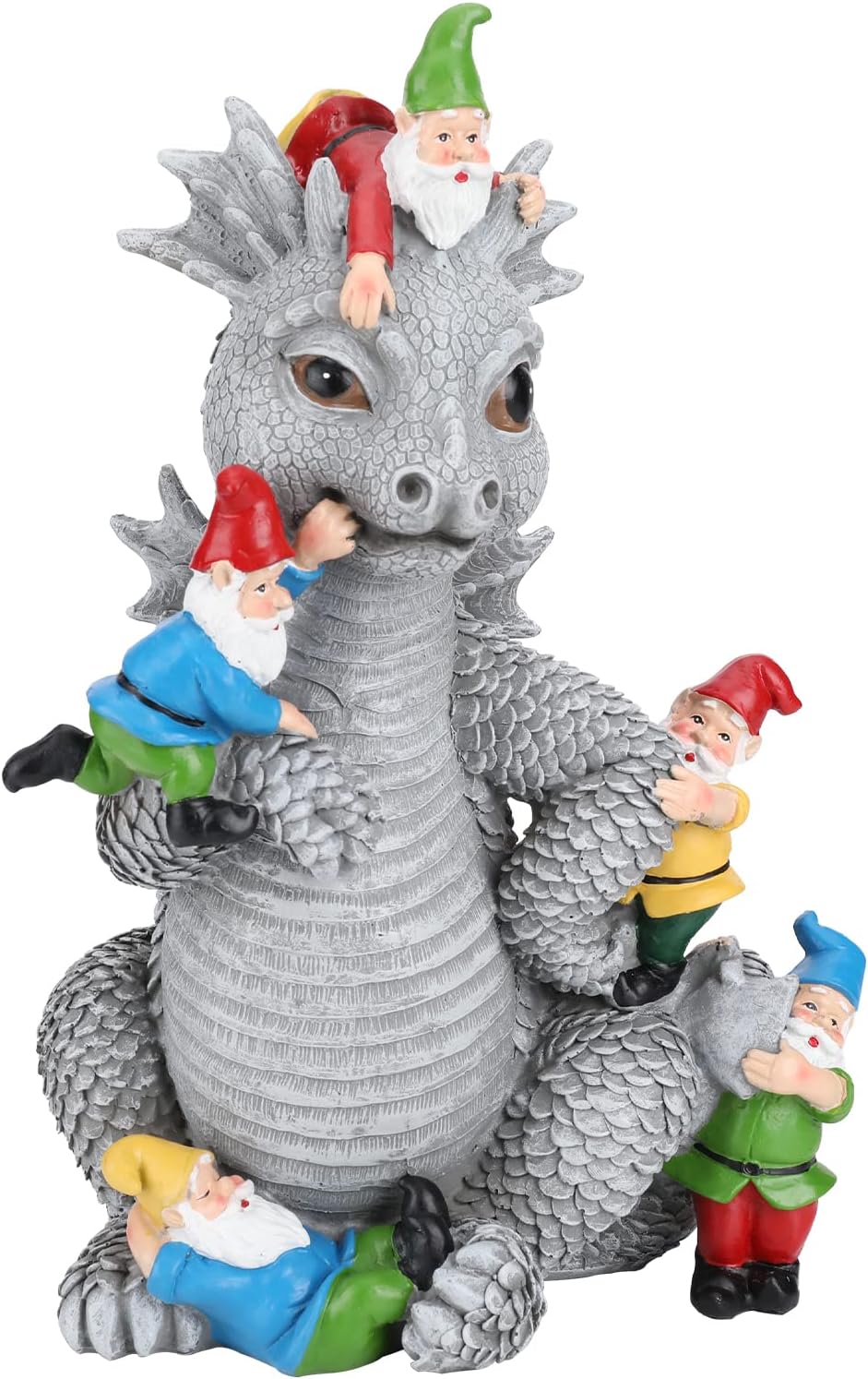 Dragon Garden Statue, Dinosaur Play with Gnomes Garden Statues, Garden Gift