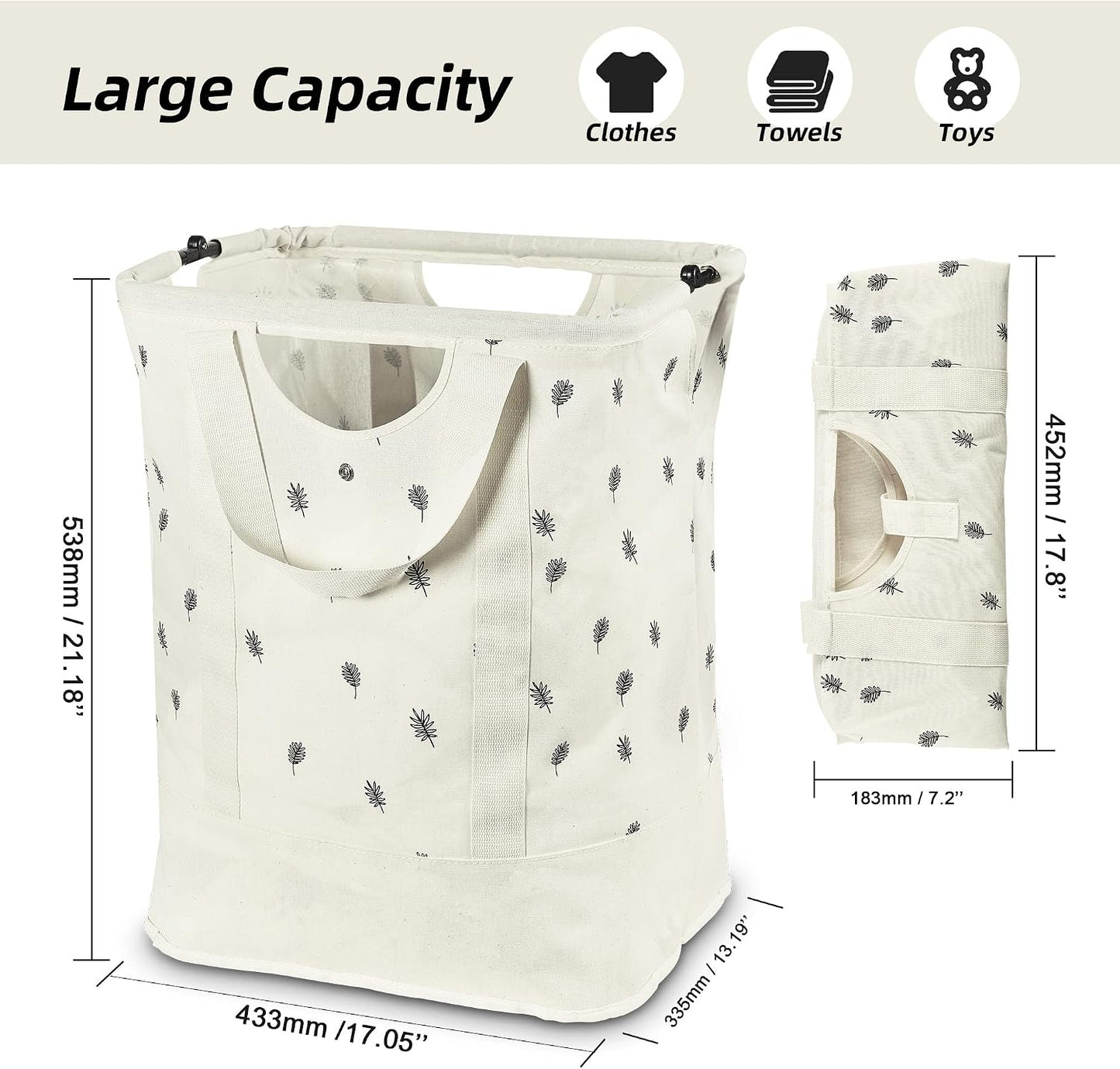 JOMOLA Collapsible Laundry Hamper 70L Large Foldable Laundry Basket Canvas Dirty Clothes Hamper Laundry Tote Bag with Handles for Family College Dorm Storage (Beige)