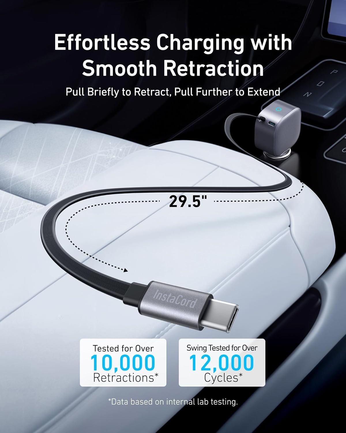 Anker Retractable USB-C Car Charger, 75W Max Fast Charging with Built-in Retractable Cable Car Adapter, Car Accessories for iPhone 17/16 Series, Galaxy S25/S24, MacBookPro/Air, iPad, and More