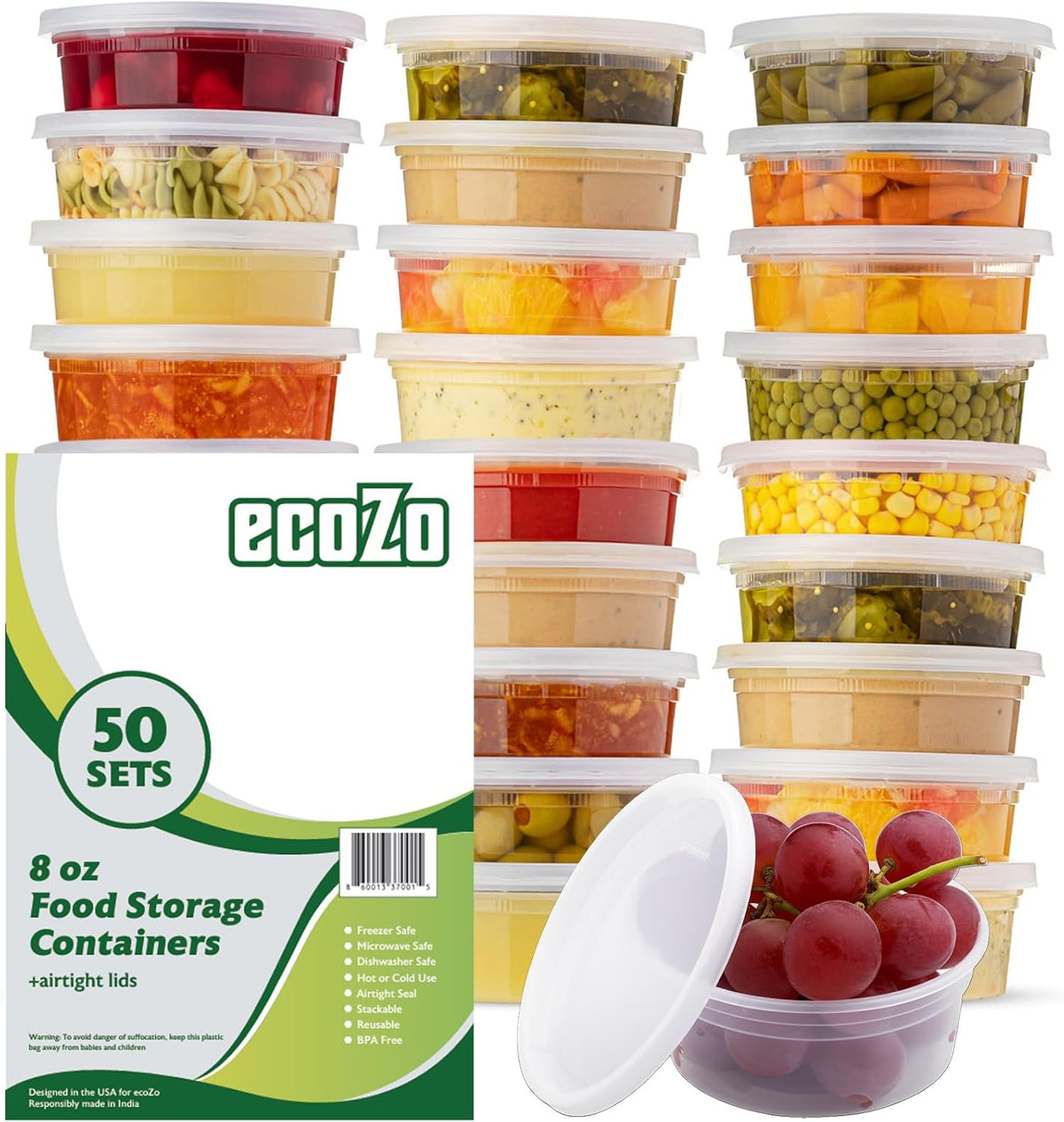 32 oz. Food Storage Containers with Lids [26 Sets] - Soup, Slime, Ice Cream, Freezer Meal Prep Containers | Microwave/Freezer/Dishwasher Safe | BPA Free | Leak-Proof