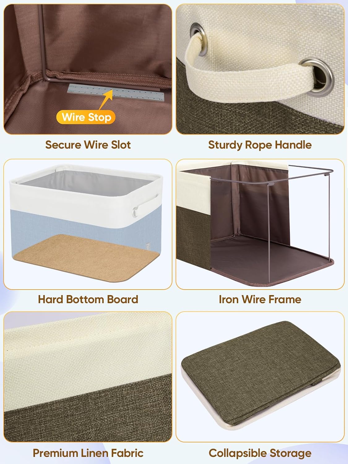 BALEINE 2 Pack Fabric Closet Storage Bins for Shelves, Linen Closet Organizers and Storage, Decorative Baskets for Organizing, Shelf, Clothes, Home, Office (Brown, 12"x8"x8")