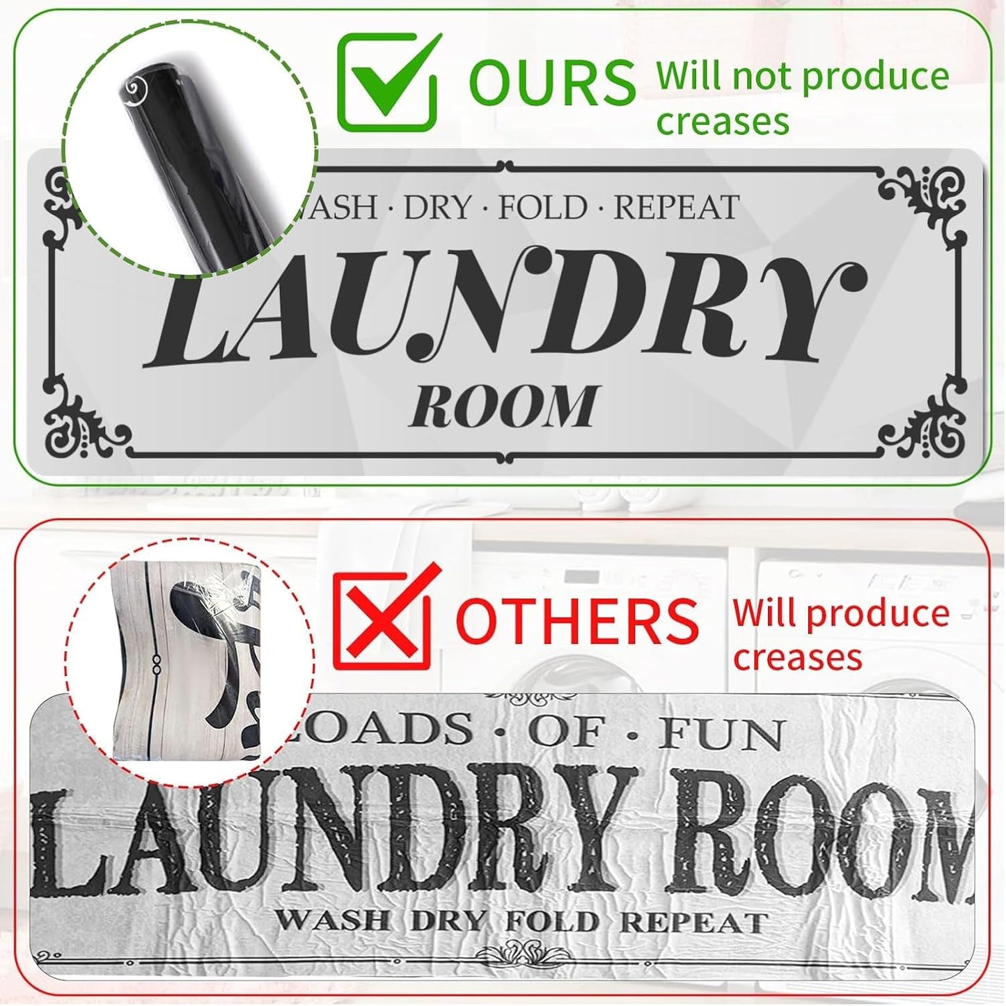Laundry Room Rug: 17"X60" Non-Slip Washable Runner Rug, Rolled-up – NO Creases, Laundry Room Decor and Accessories, Text Design Laundry Mat - Area Rug for Farmhouse Kitchen Living Room Hallway