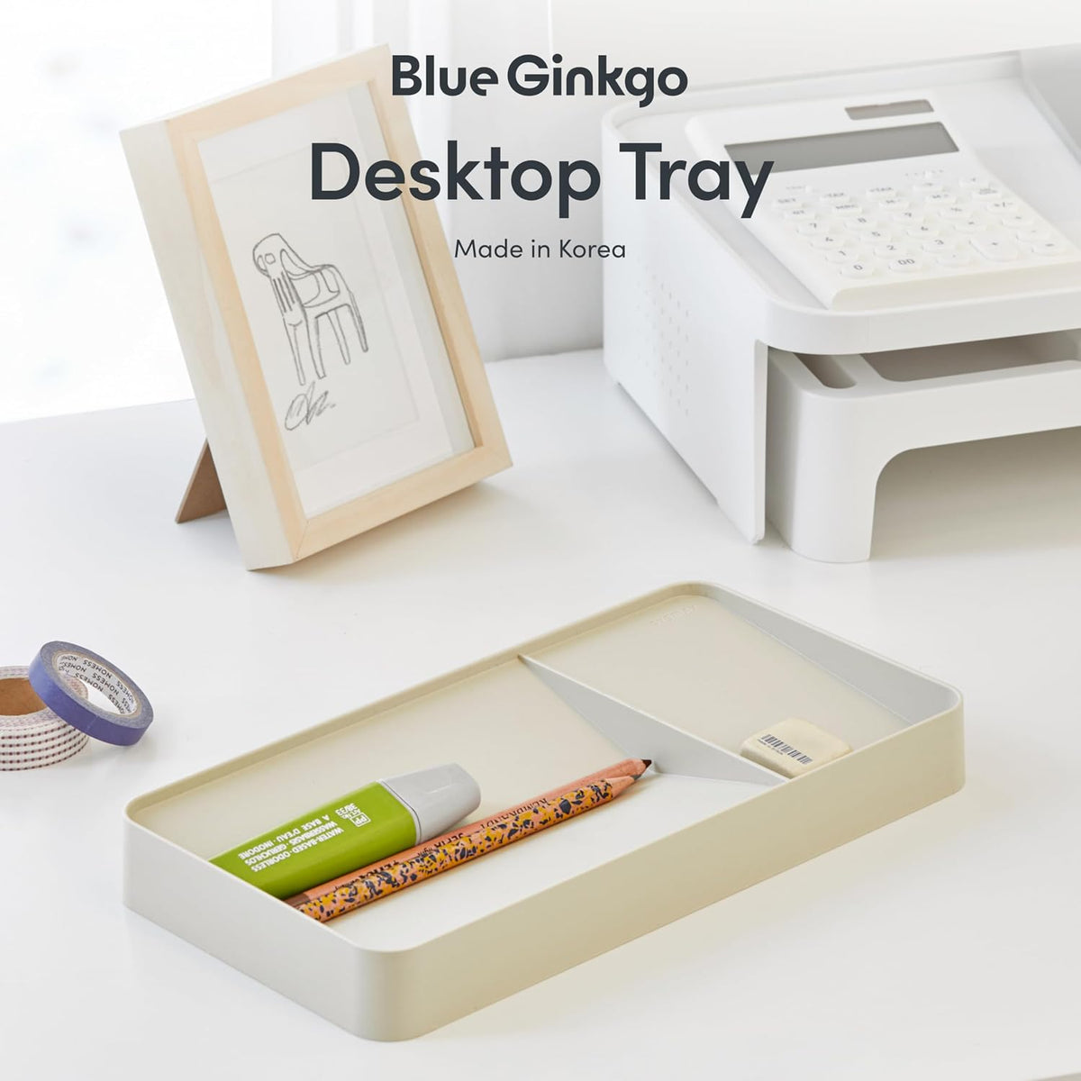 BLUE GINKGO Desk Organizer Tray, Beige, Made in Korea