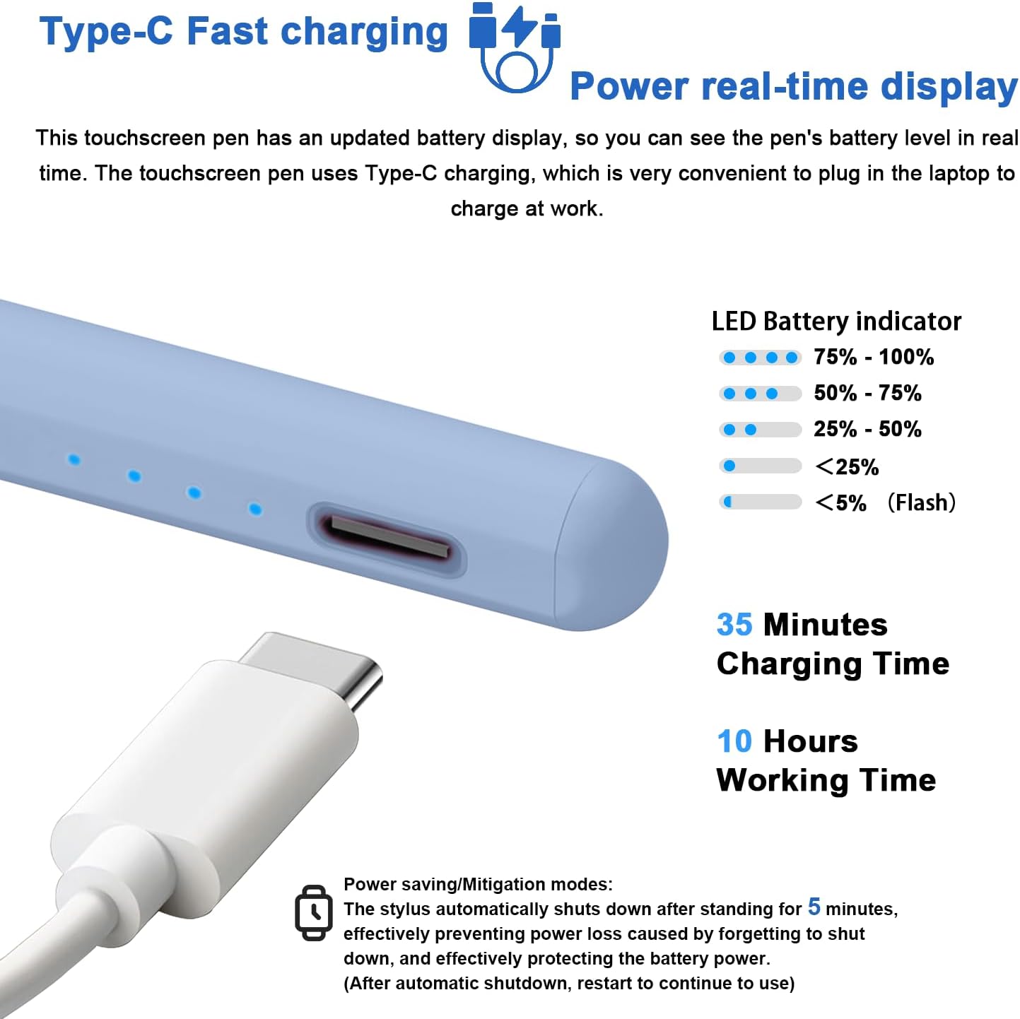 Stylus Pens for Touch Screens Power-Display Tablet Pen POM Tip Magnetic Digital Touch Pen Compatible with iPhone/iPad/iPad Pro/Lenovo/Nintendo Switch 2/Other Smartphone and Tablet Devices (Blue)