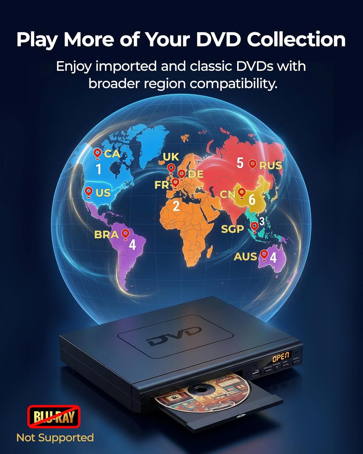 ELECTCOM PRO Region-Free DVD Player for TV: Plays Regions 0-6 & Multi Formats - Designed for Collectors & Vintage Movie Collections - HDMI/RCA Compact DVD/CD Player for Smart TV, Home Stereo & RV