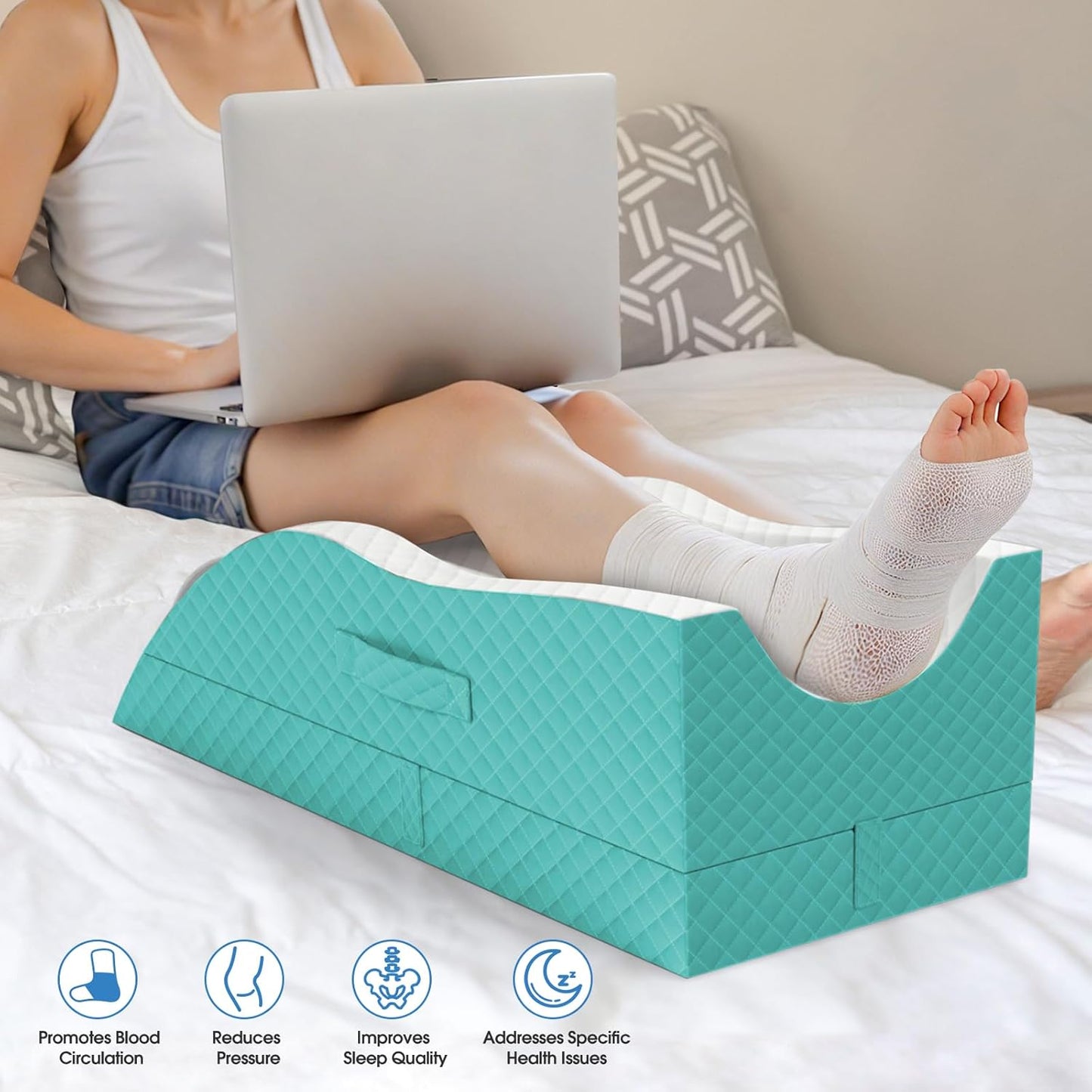 TranquilRelax Elevation Pillows for Leg After Surgery, Memory Foam Adjustable Wedge Pillow for Injury or Rest, Ankle Pillow for Sleeping Blood Circulation, Green/Single Leg
