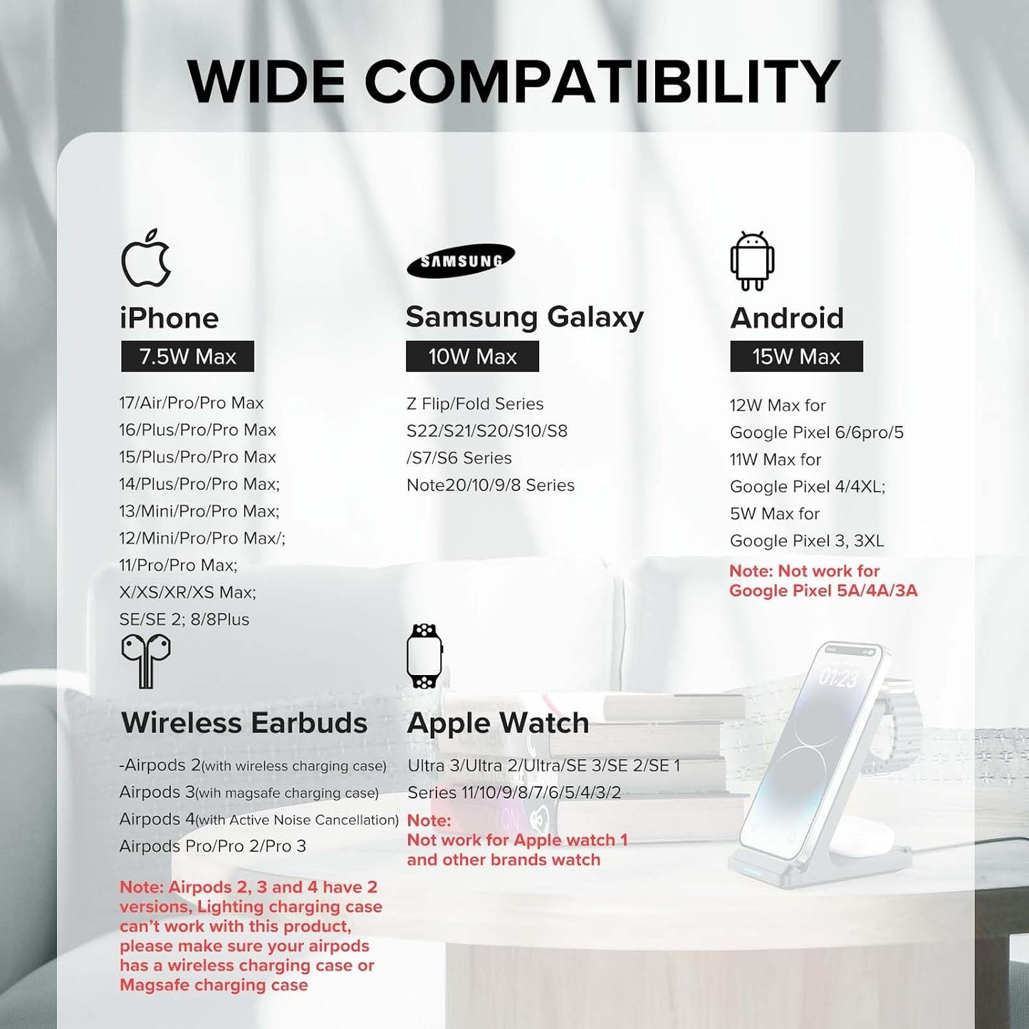 3 in 1 Fast Wireless Charging Station for Multiple Apple Devices | Wireless Charger Stand for Apple Watch Series 11-1/Ultra/SE, iPhone 17 16 15 14 13 12 11 Pro Max/Plus/Air/X/XS/XR/SE, Airpods