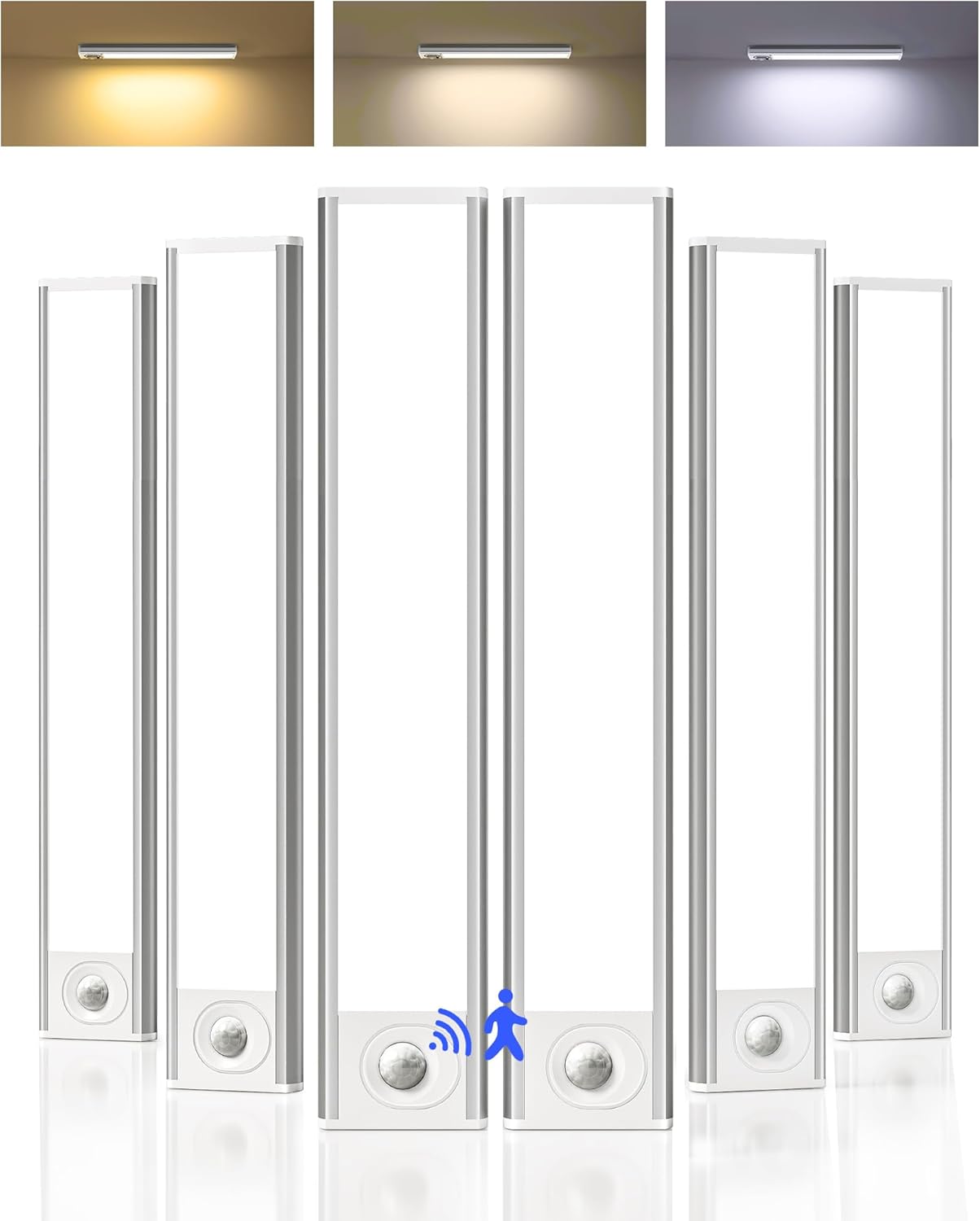 6-Pack Under Cabinet Lighting, 34 LED Rechargeable Battery Motion Sensor Light Indoor, Dimmable & 3 Color Temps, Magnetic Closet Lights, Wireless Under Counter Lights for Kitchen (8inch)
