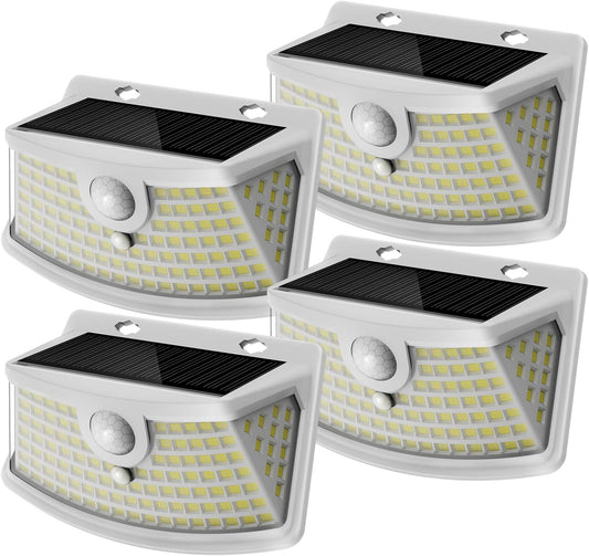 Aootek New Solar Motion Sensor Lights 120 LEDs with Lights Reflector,270° Wide Angle, IP65 Waterproof, Step Lights for Front Door, Yard, Garage, Deck (White, Daylight White, 4-Pack)