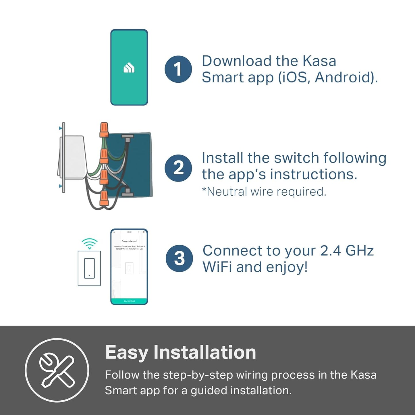 Kasa Smart Light Switch HS200-LA, Light Almond, Single Pole,Neutral Wire Required, 2.4GHz Wi-Fi Light Switch Compatible with Alexa and Google Home, UL Certified, No Hub Required