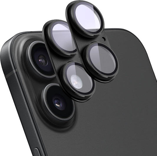 2 Pack Camera Lens Protector for iPhone 16/16 Plus,[Not Easy to Breakn ] AR Tempered Glass Strong Adsorption Metal Camera Cover Screen-Black