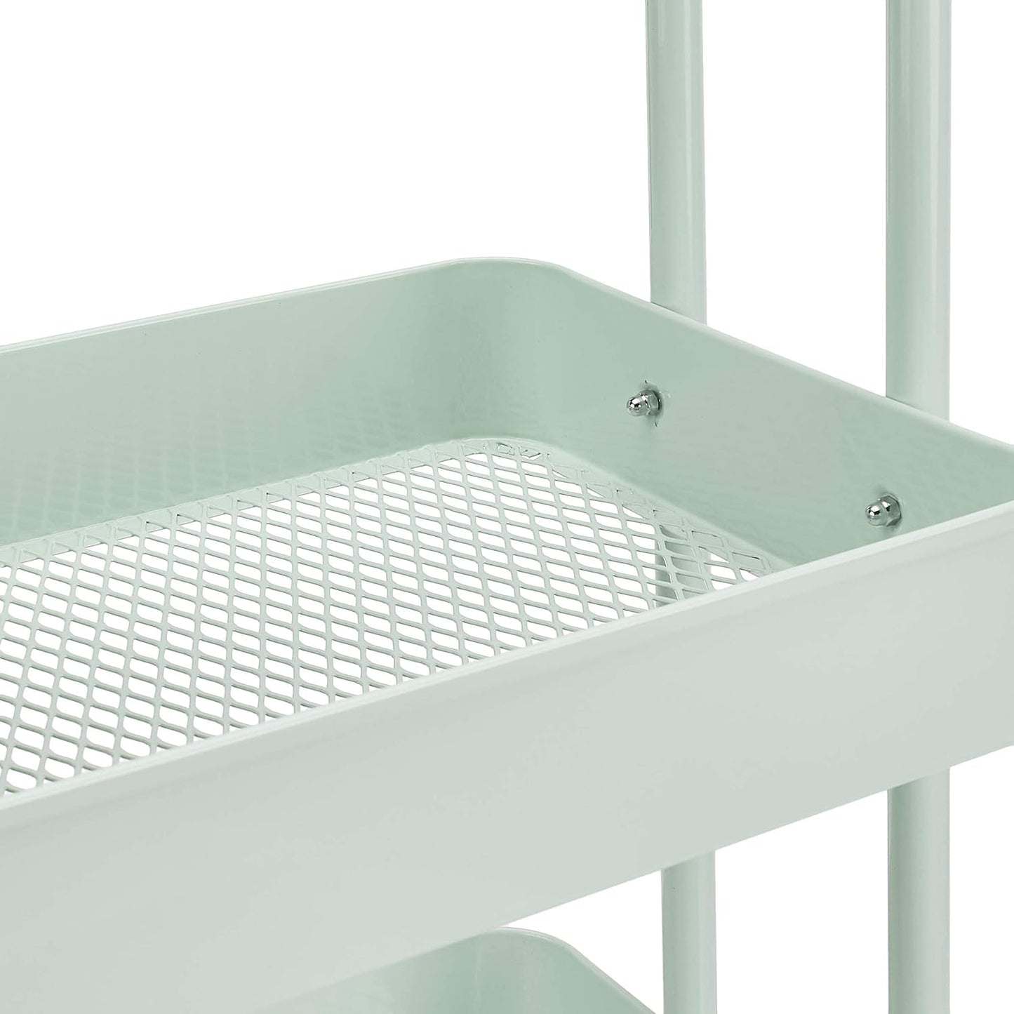 Amazon Basics 3-Tier Metal Rolling Utility Cart, Storage Organizer, Multi-Functional Kitchen Island Cart, Portable Shelving Unit with Caster Wheels, Mint Green