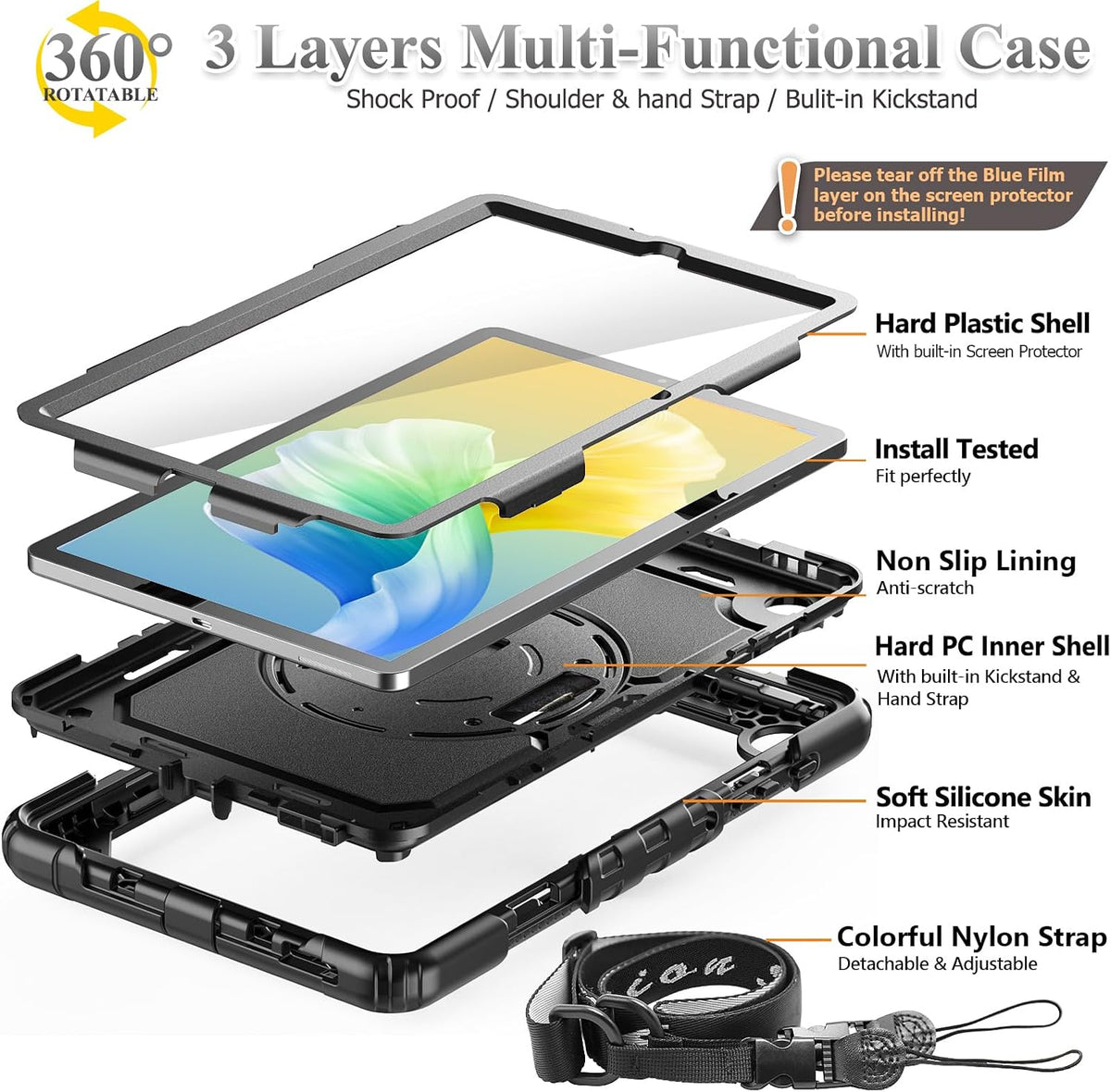 SEYMAC stock Case for Samsung Galaxy Tab S6 Lite (2024-2020) 10.4'' Black