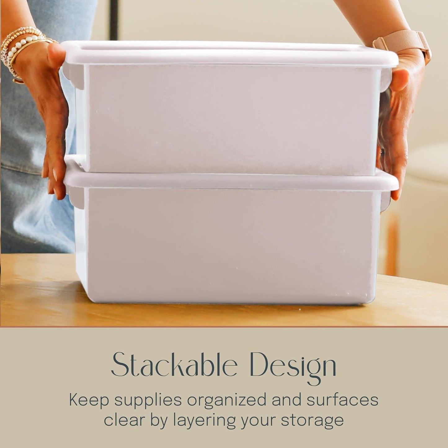 Cubby Storage Bins with Non-Snap Lids, 10-Pack, Light Grey