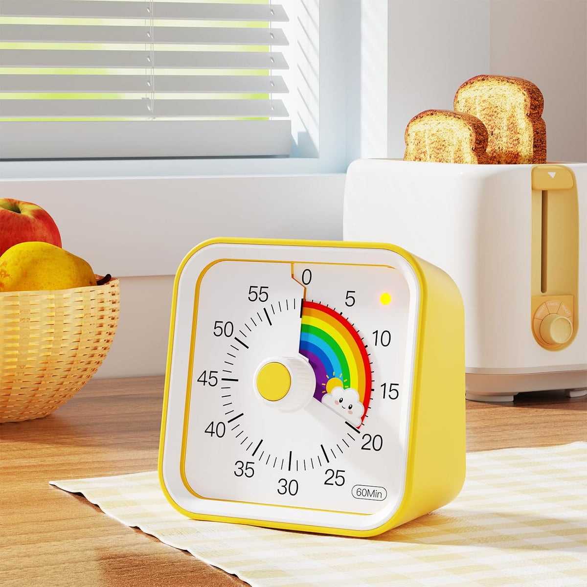 Visual Timer for Kids, Rainbow Timer with Pause Function, Yellow