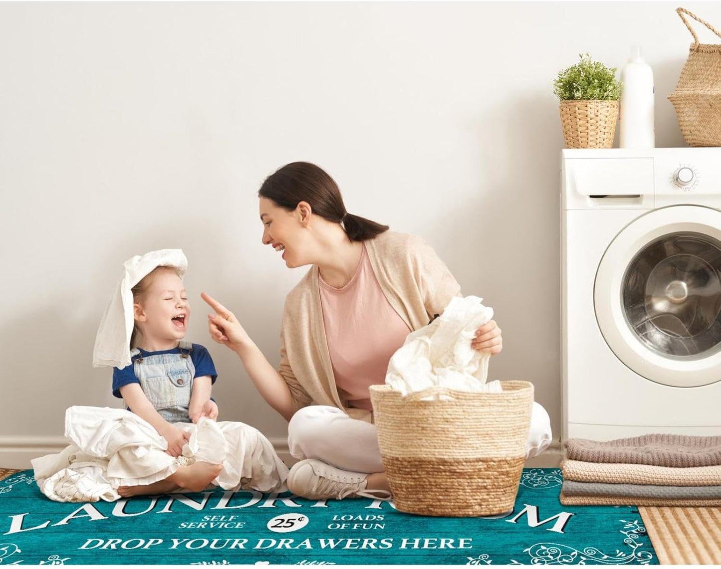 Lahome Remi Farmhouse Laundry Room Rug Runner 20"x59" Laundry Rugs and Mats for Laundry Room Non Skid Washable Floor Carpet Runner Rug for Washroom Mudroom Kitchen Bathroom Hallway Decor, Blue