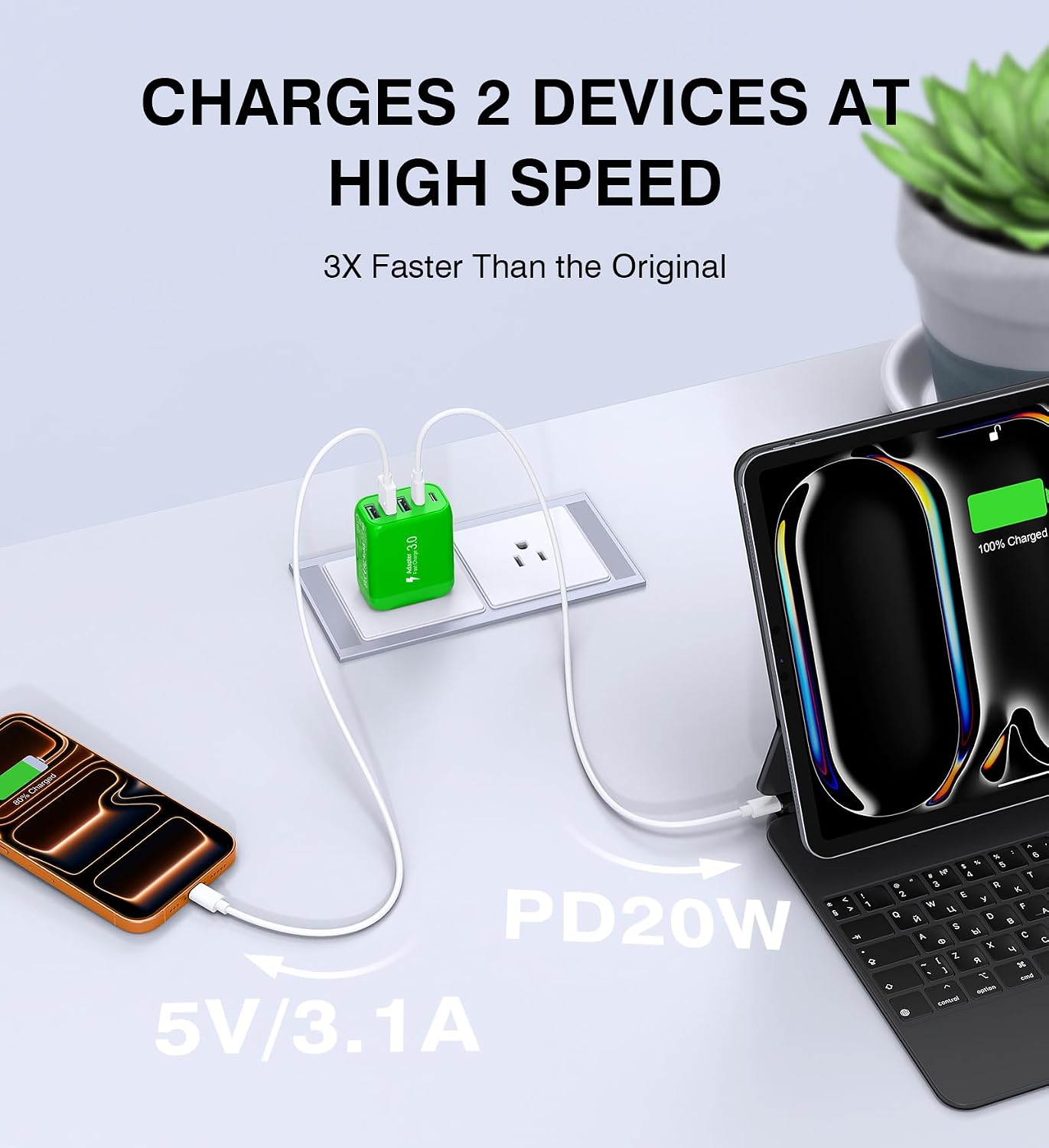 50W USB C Wall Charger Block,5-Port C Charger Fast Charging Block PD Power Adapter +QC Multiport Type C Box Charger Cube USB A Wall Plug for iPhone 14/15/16/17 Pro Max Plus,Samsung(Green)(2-Pack)