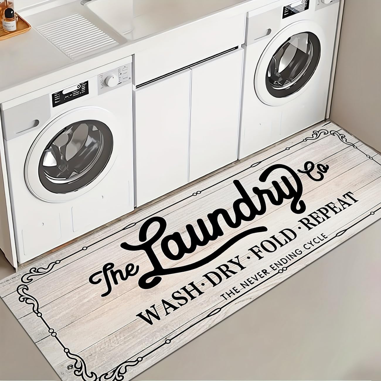 Laundry Room Rug Runner 20"X47" Beige Wood Non Slip Laundry Rugs and Mats for Laundry Room Decor Washable Runner Rugs for Farmhouse Kitchen Floor Bathroom Entryway Area Rugs