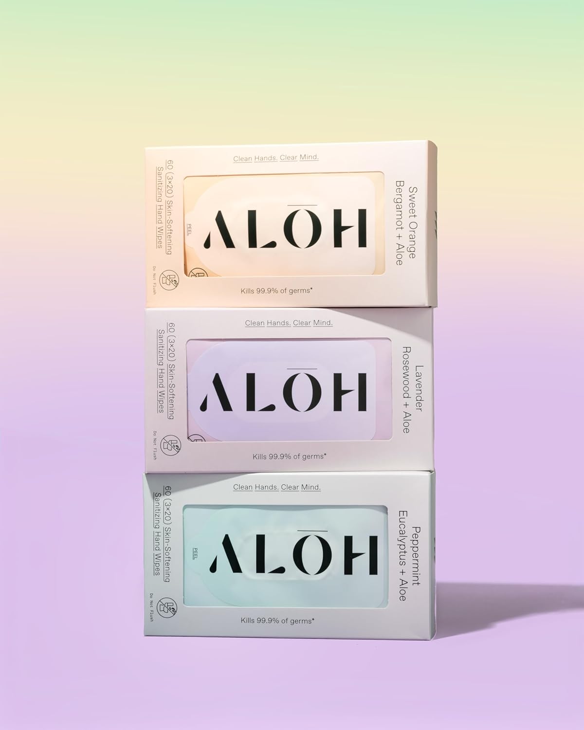 ALŌH Sweet Orange Bergamot + Aloe Sanitizing Hand Wipes - Clean Hands, Clear Mind - On The Go Hand Sanitizing Wipes for Kids and Adults - Travel Size 3 Pack 20ct Wipes (60 wipes)