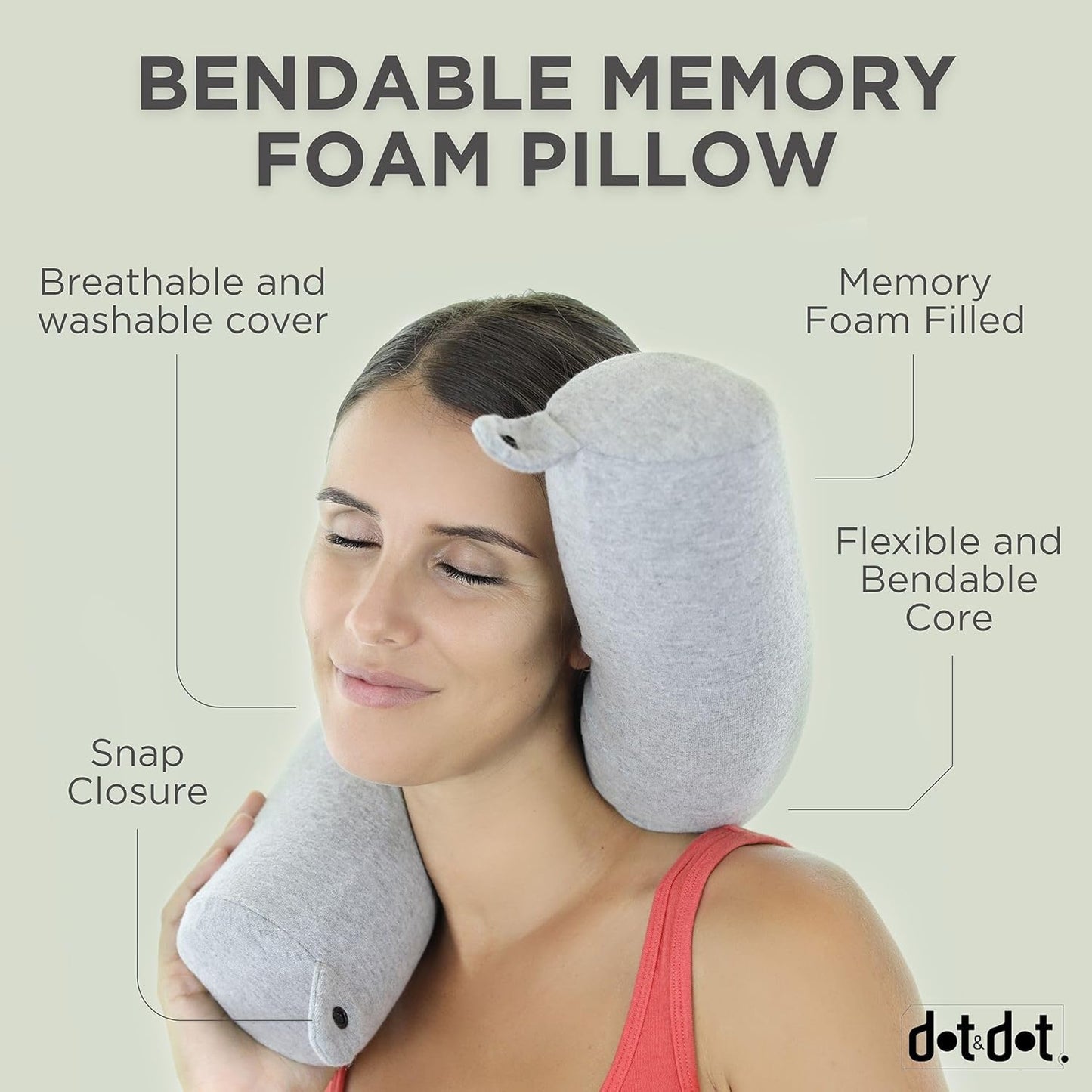 Dot&Dot Twist Memory Foam Travel Pillow, Bendable Neck Pillow for Airplane, Car and Home, 26-Inch Adjustable Roll, Neck Support, Chin, Lumbar and Leg