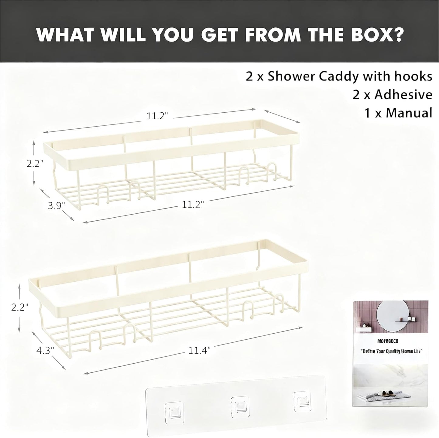 Moforoco Shower Caddy Shelf Organizer Rack, Self Adhesive Black Bathroom Shelves Basket, Home Farmhouse Wall Inside Organization and Storage Decor Rv Accessories, First Camper Apartment Essentials