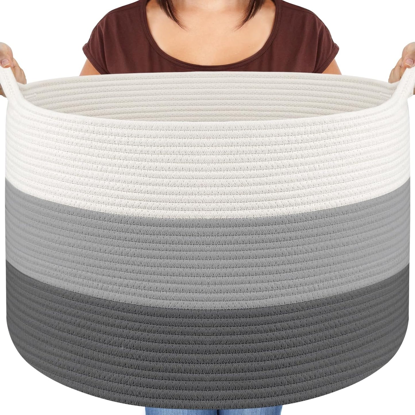 Maliton Woven Rope Blanket Basket Living Room, Storage Basket for Toy, 90L | 22"x14" Cotton Rope Basket. Holds Blankets, Toys & Towels & Laundry. For Bedroom, Nursery, Bath & Playroom. Soft & Durable