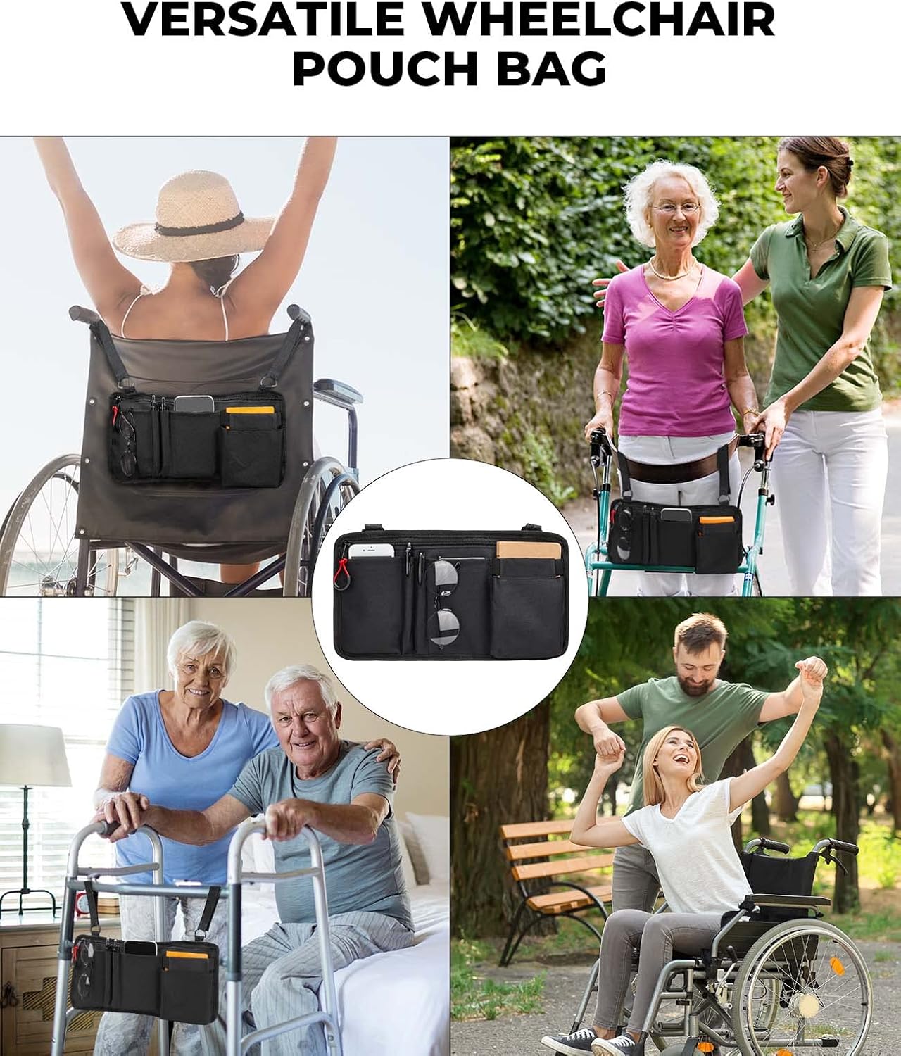 ZHCHG 2 Pack Wheelchair Side Bag with Cup Holder, Wheelchair Armrest Pouch Accessories for Walker, Rollator, Electric Scooter Wheelchairs, Ideal Gift for Mother's Day & Father's Day
