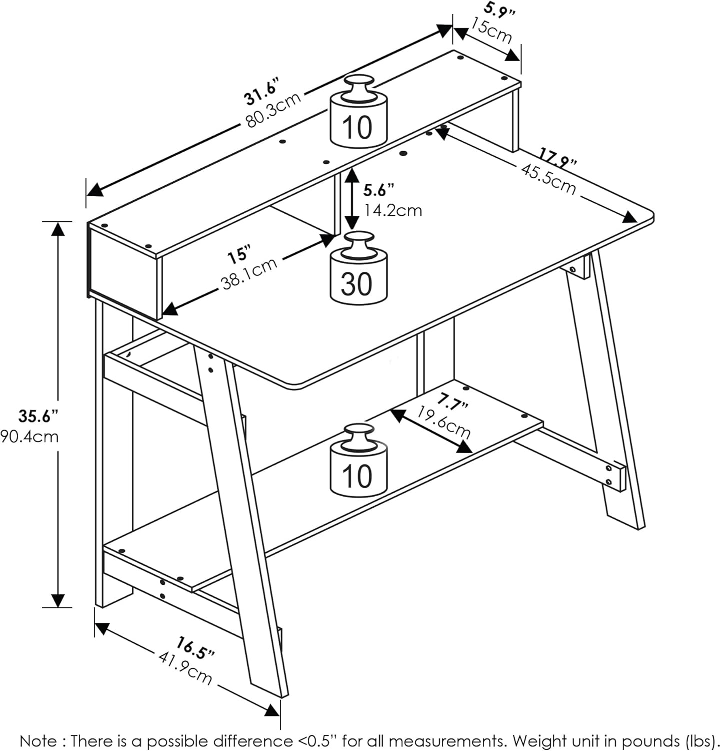 Furinno Simplistic Desk, 32" Wide Gaming Desk with Monitor Stand, A Frame Computer Desk with Shelf, Office Desk for Home Office, Bedroom, Study Room, Dorm, Amber Pine