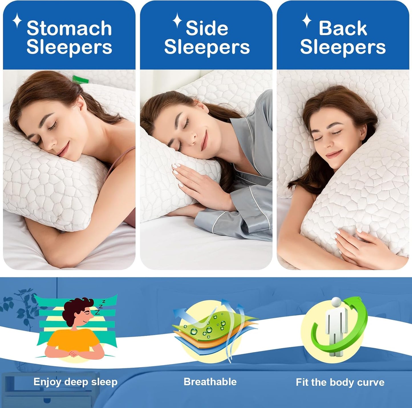 Cooling Pillow Queen Size Set of 2, Adjustable Bed Pillows for Sleeping, Luxury Shredded Memory Foam Side Sleeper Pillows 2 Pack, Cool No Flat Firm Cervical Neck Pillow for Side Sleepers Neck Pain