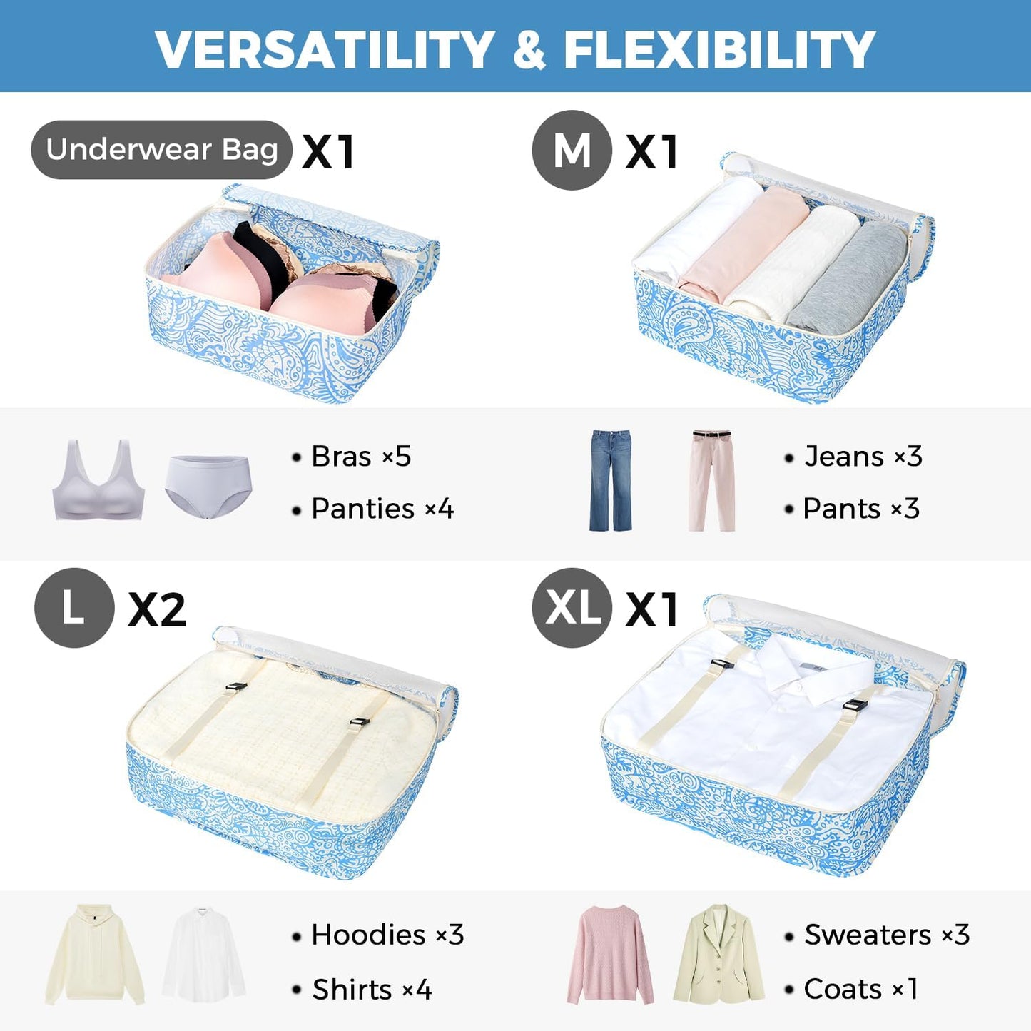 BAGAIL 8 Set Packing Cubes Luggage Packing Organizers for Travel Accessories-Blue paisley