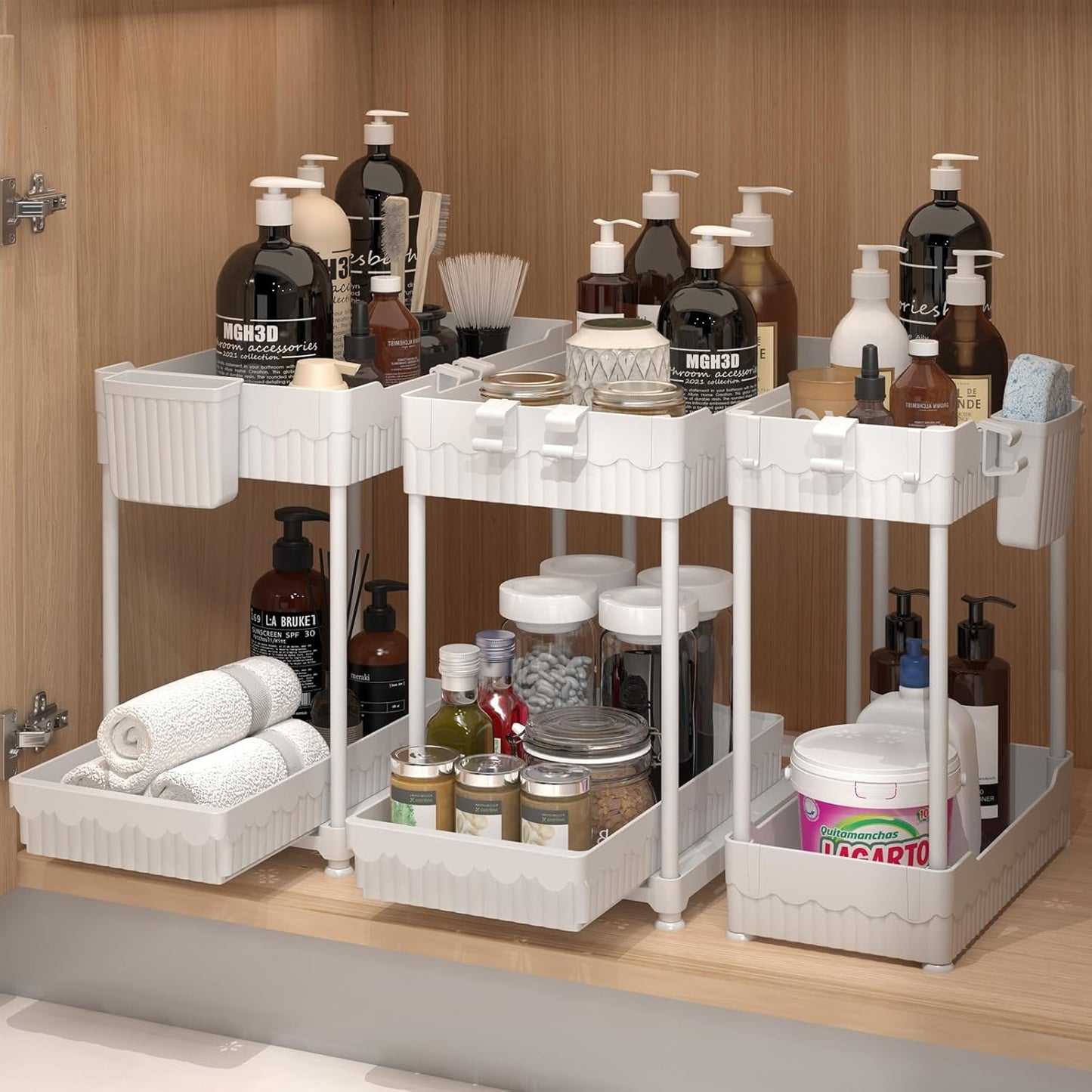 Sevenblue 3 Pack Under Sink Organizers,2-Tier Multi-Use Kitchen and Bathroom Organizers and Storage with Sliding Drawers,Bathroom Cabinet Organizer (Black, 12.8 Inch)