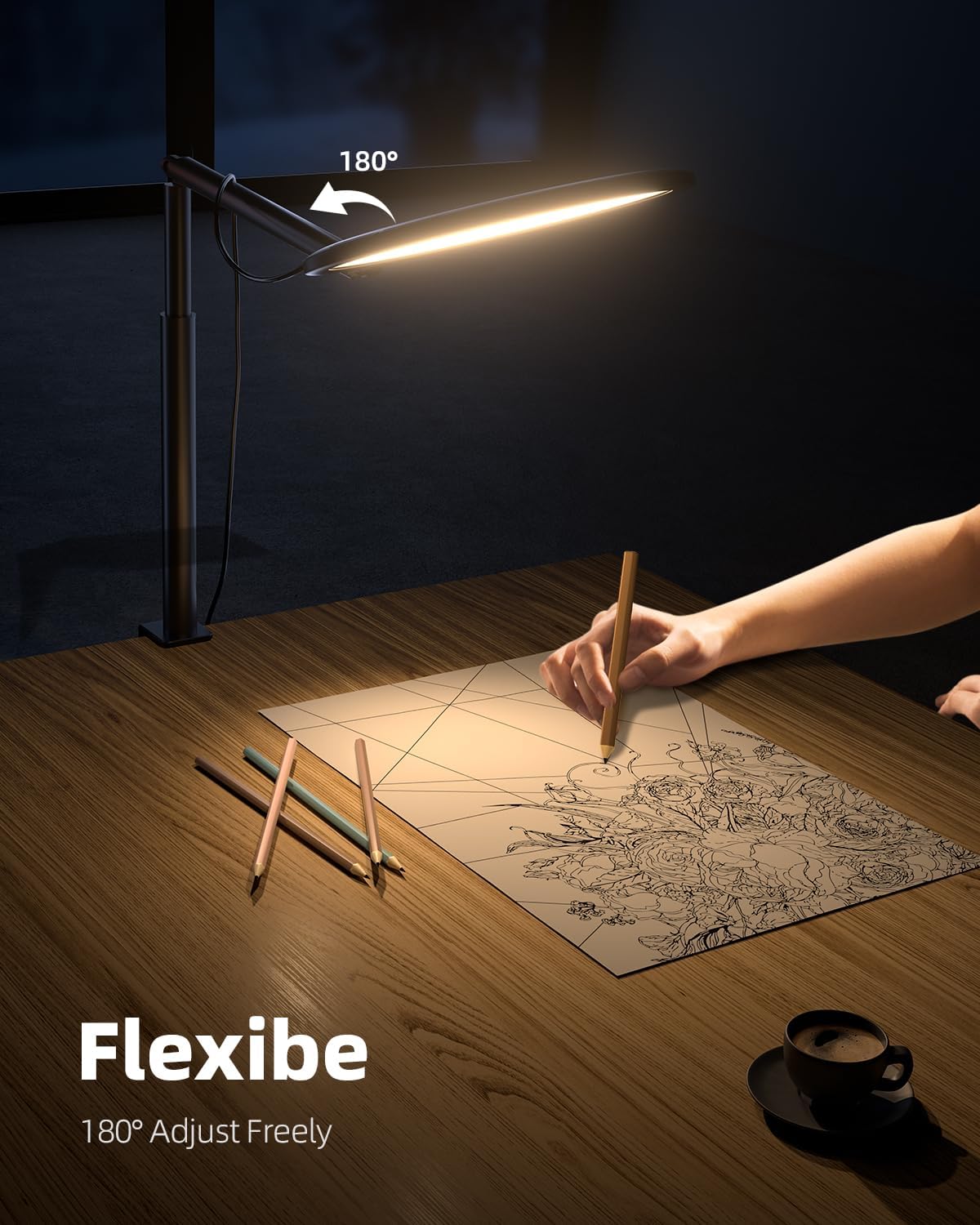 Weilisi 10.2" Desk Ring Light with Stand, 360° Rotate Desk Lamps for Home Office with C-Clamp, Flexible Height Desk Light, Adjust Arm Ring Light for Desk, Podcast, Gaming, Recording, Zoom Lighting