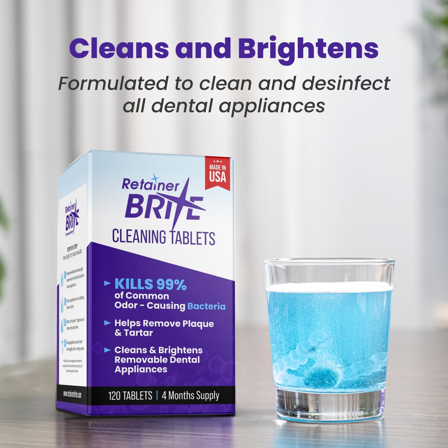 Retainer Brite - Retainer Cleaner Tablets for Invisalign, Mouth Guard Cleaner, Night Guard Cleaning and More. Cleaning Tablets for Ultrasonic Cleaners. 120 Tablets - 4 Month Supply. Made in USA