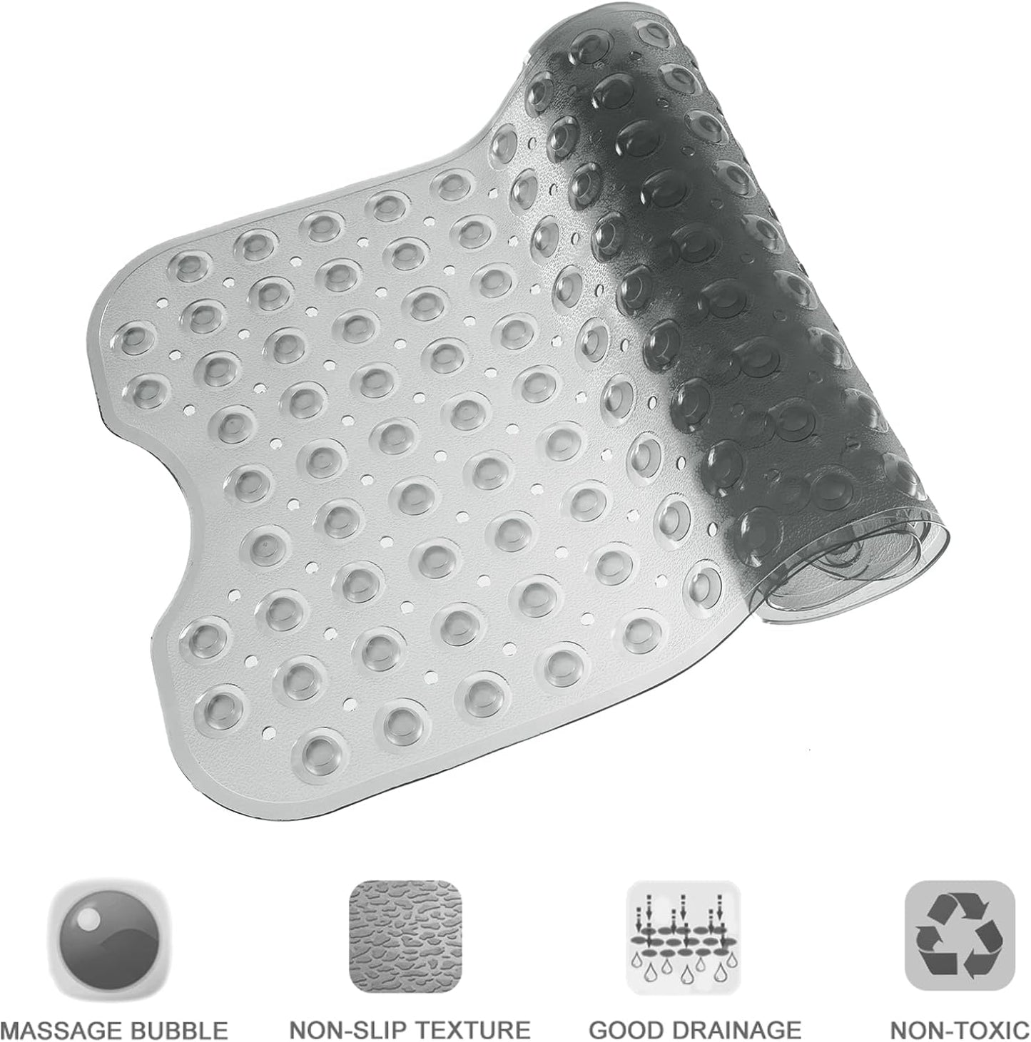 Bathtub and Shower Mats, Extra Long Non-Slip Bath Tub Mat 39 x 16 Inch, Machine Washable Bathmat with Suction Cups & Drain Holes for Bathroom Floor, Clear Grey