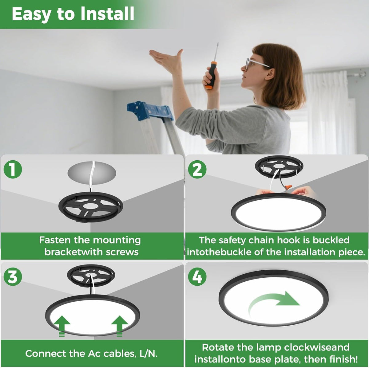 zemty 4Pack LED Flush Mount Ceiling Light, 12 Inch 24W Dimmable Round Ceiling Fixture, Black Low Profile Hardwired Ceiling Lamp for Bedroom, Kitchen, Hallway & Bathroom