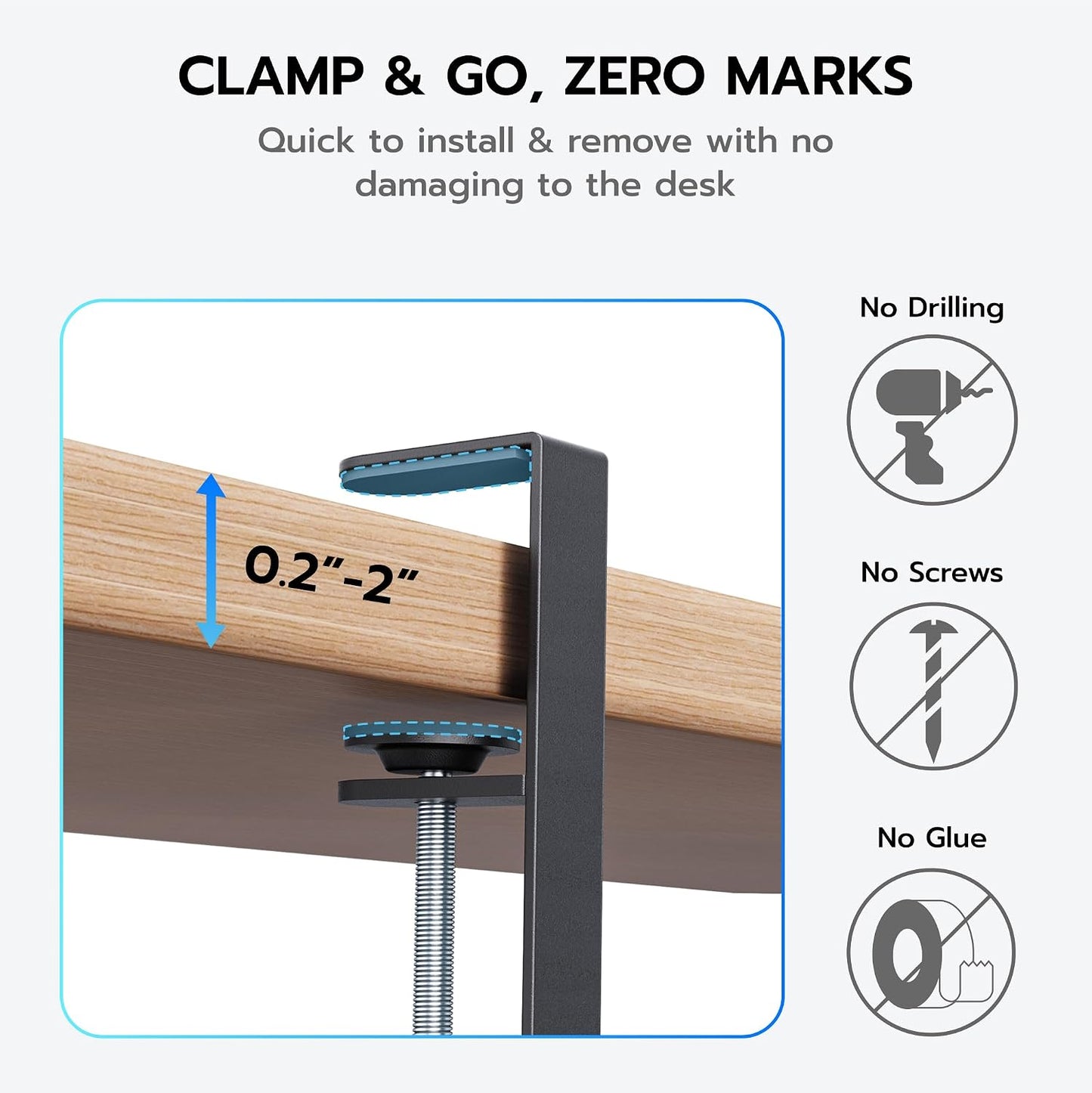ARES WING 17"-28.7" Extendable Under Desk Cable Management Tray, No-Drill | Clamp-on Metal Cord Organizer with Cable Slots, Holds up to 11 lbs Desk Storage for Office and Gaming Accessories, Black