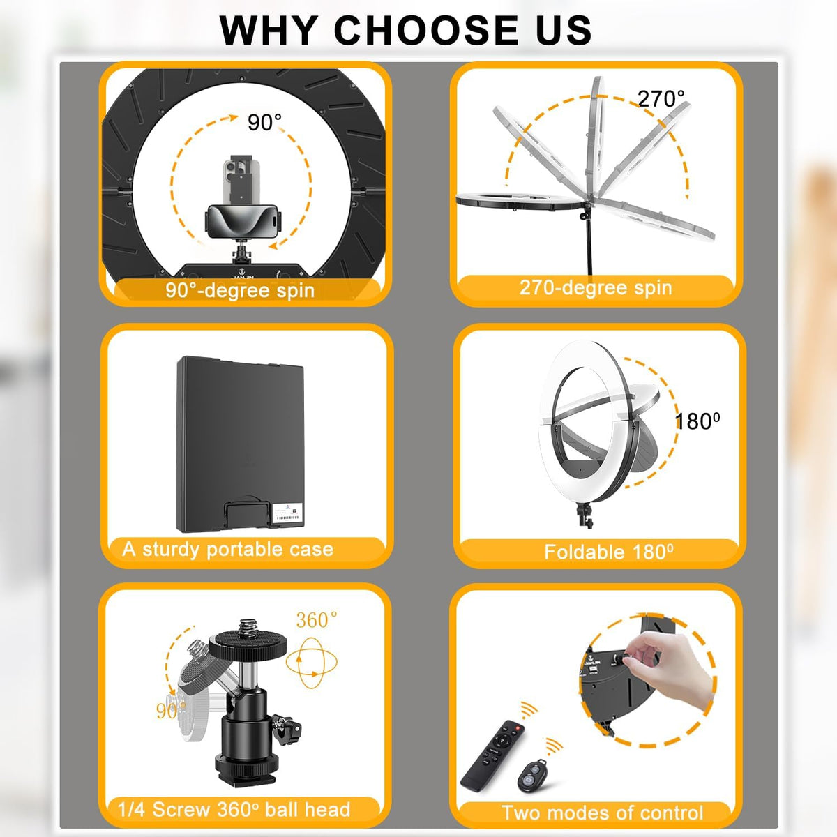 Ring Light 18 INCH Kit,55W6700k Dimmable LED Light, Tripod Stand, Remote Controller,Box for Camera,Smartphone,YouTube,TikTok,Self-Portrait Shooting,CRI95 (Black)