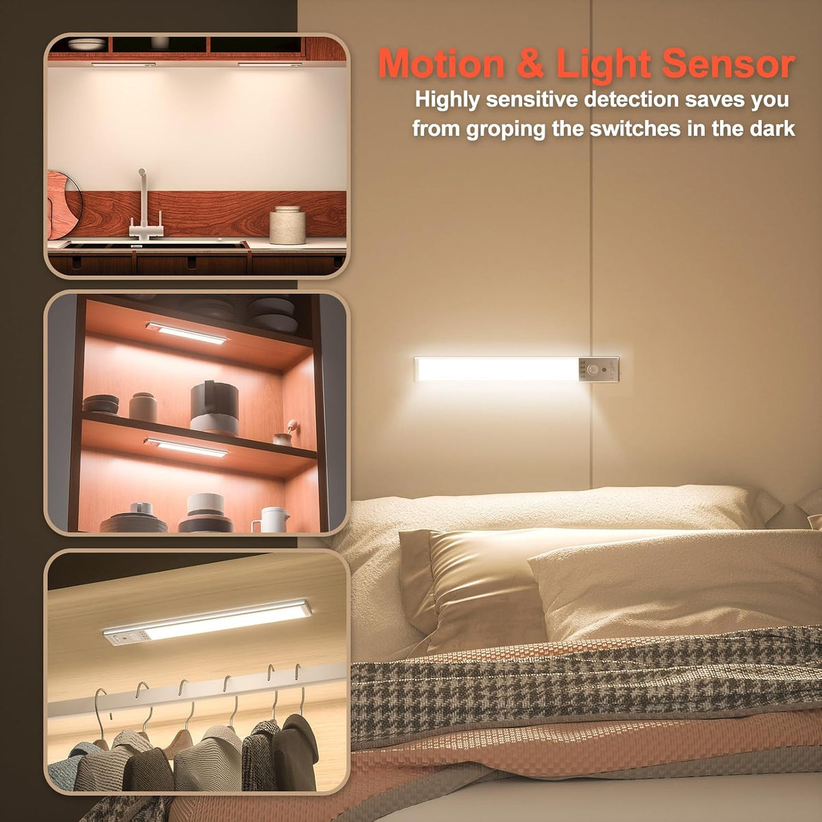 10 Inch Under Cabinet Lighting, 3 Color Motion Sensor Light 2 Pack