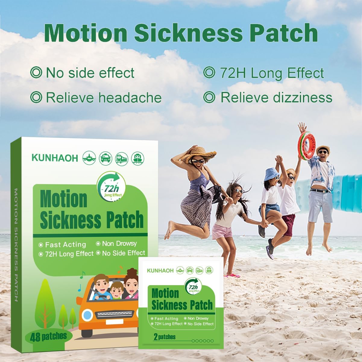 (2026 New) Motion Sickness Patches Non Drowsy, 100% Natural Sea Sickness Patch(Efficient– Lasts 72 Hours)-for Car Airplane Ship Altitude Sickness(Travel Essentials)-for Adults and Kids(24 Count)