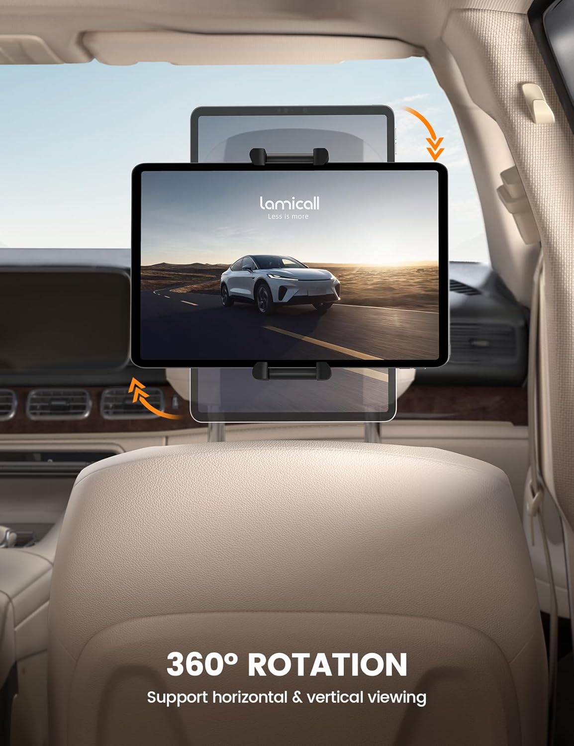 Lamicall Tablet Holder for Car Headrest - [Thick Case Friendly] [360° Rotation] Car Tablet Mount for Backseat, Road Trip Essentials for Kids, for iPad Pro, Air, Mini, Galaxy, Fire HD, 6.1-13" Tablets