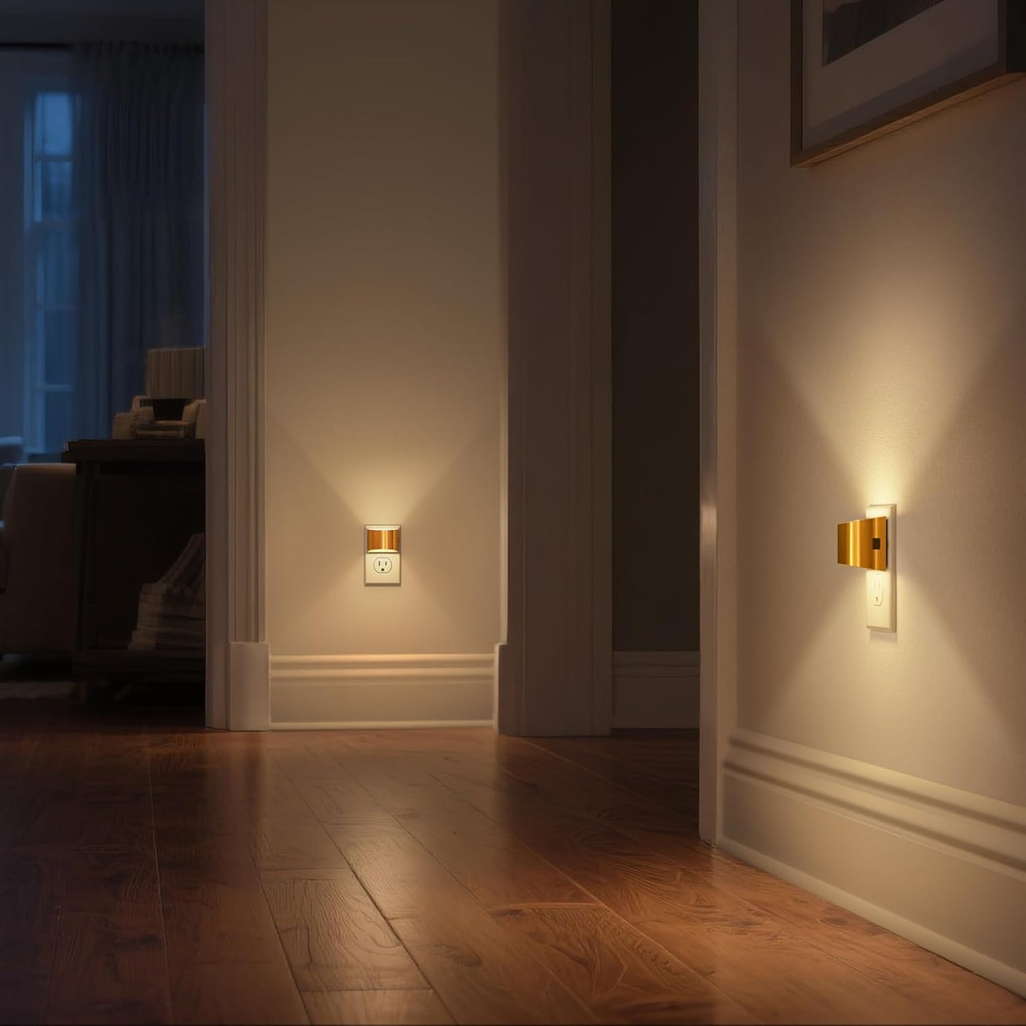 DORESshop LED Night Light[2 Pack], Golden Night Lights Plug into Wall, 3 Level Brightness Adjustable Plug in Night Light, Dusk to Dawn Sensor, Nightlights for Adults, Bedroom, Bathroom, Hallway, 3000K