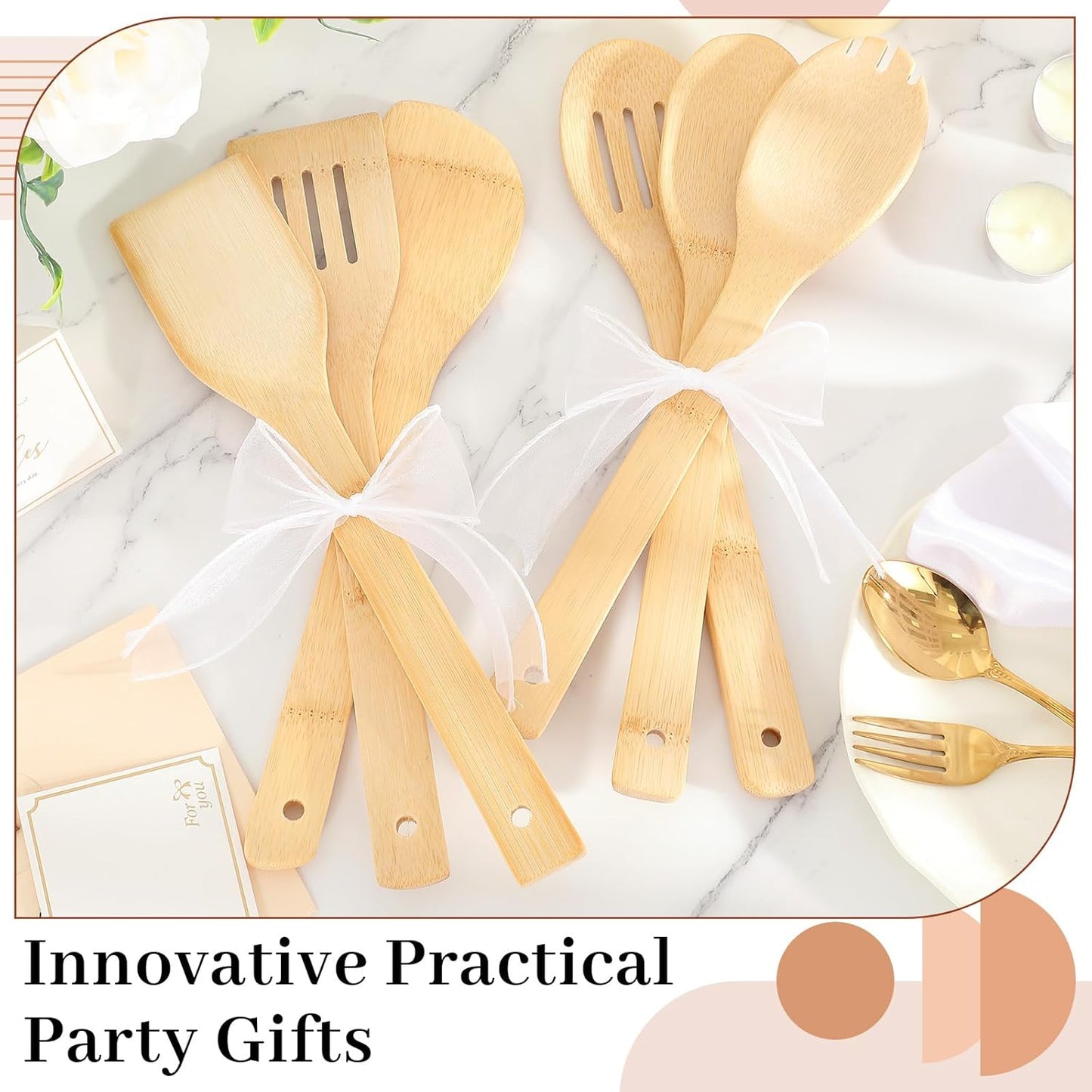 Reallnaive 72 Pcs Bamboo Spatula Wooden Kitchen Utensil Bulk 12''wood Spoon Spatula for Cooking with Ribbon Bridal Baby Shower Game Prize Wedding Party Favors Housewarming Gift (Various Style)