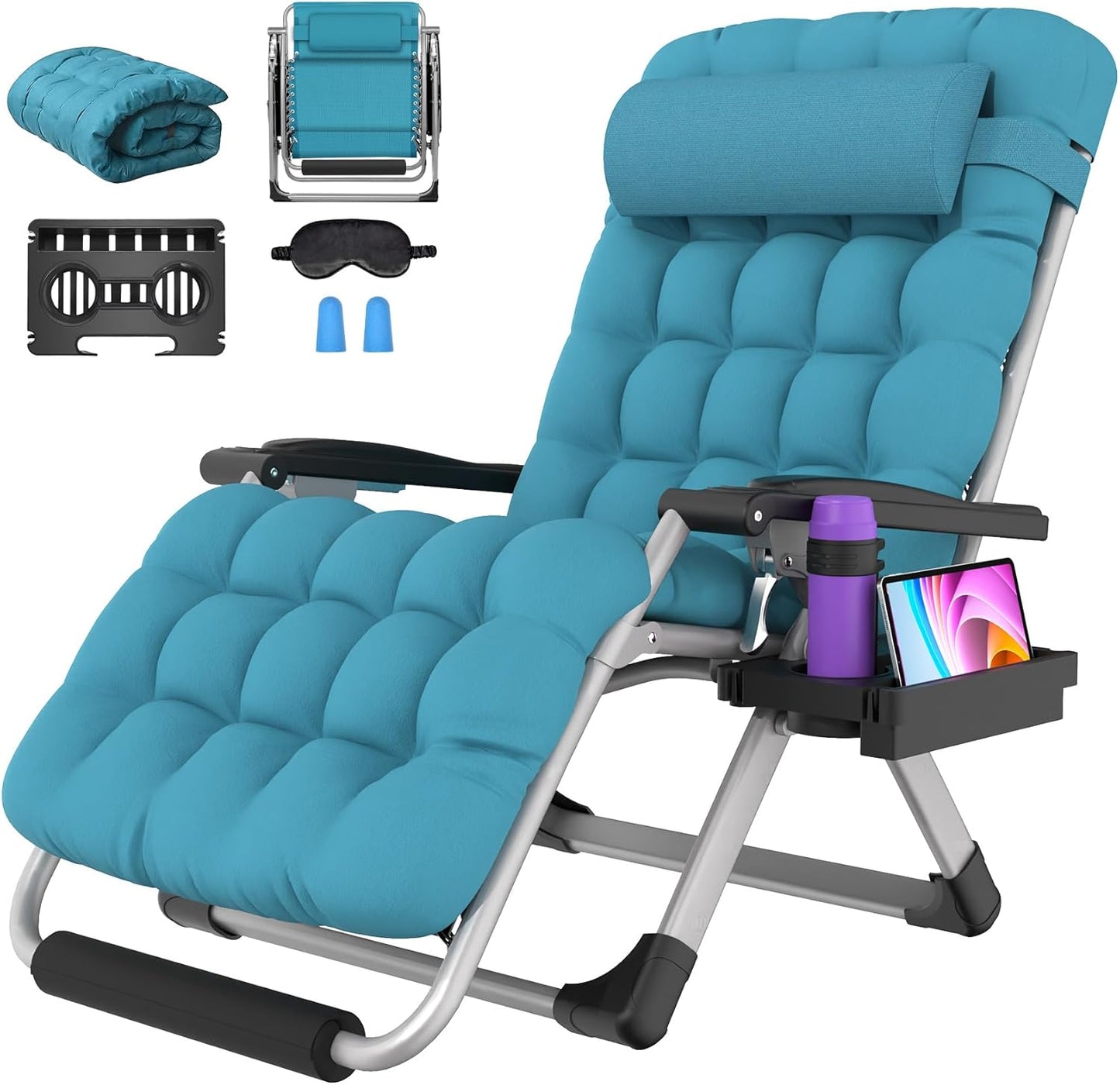 Suteck Oversized Zero Gravity Chair,33In XXL Outdoor Recliner Chair w/Removable Cushion&Headrest, Camping Lounge Chair w/Upgraded Lock&Footrest, Reclining Patio Chairs for Indoor Outdoor,500LBS