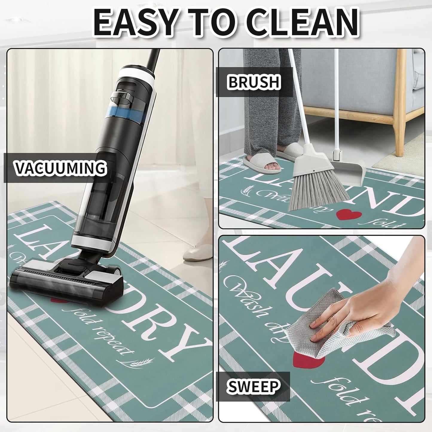 XLHOMO Laundry Room Rug Runner, 17"x47" Buffalo Plaid Non Slip Teal Laundry Rugs, Farmhouse Washable Floor Laundry Mats for Laundry Room, Mudroom, Kitchen, Washroom, Bathroom, Entryway Rugs Decor