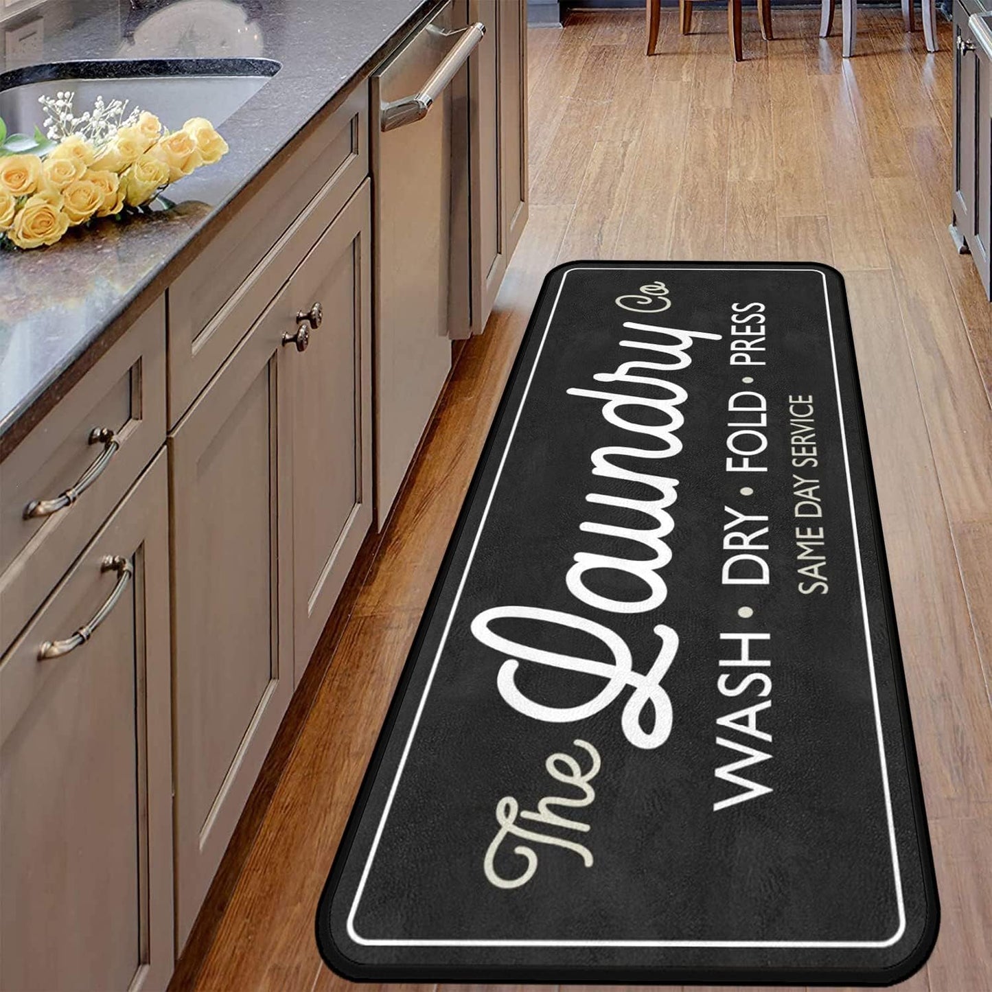 Laundry Room Long Mat Area Rug Non-Slip Floor Mat Waterproof Farmhouse Carpet for Kitchen 40" x 20"(Black-3)