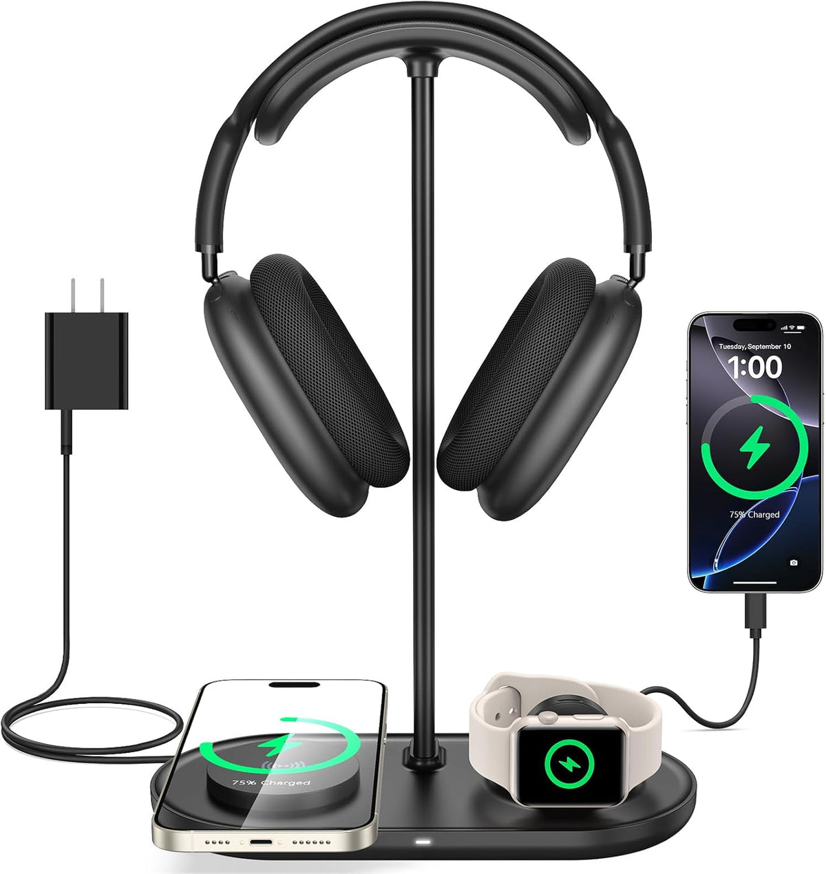 4 in 1 Headphone Stand, Airpod Max Charger Stand with 15W Wireless Charger