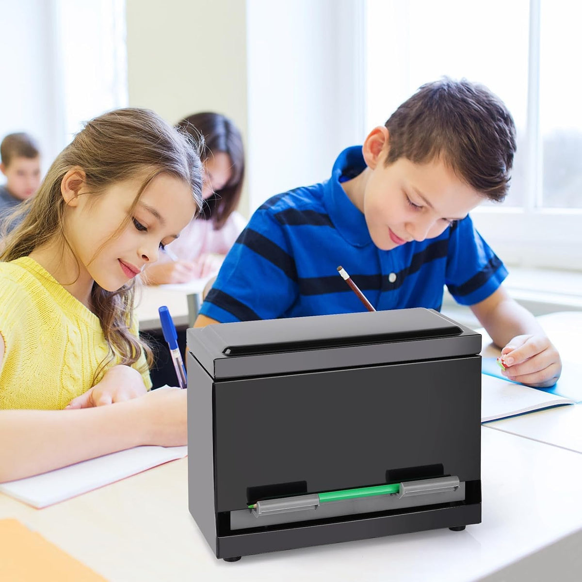 Pencil Dispenser for Classroom, Stainless Steel Pen Holder, Black