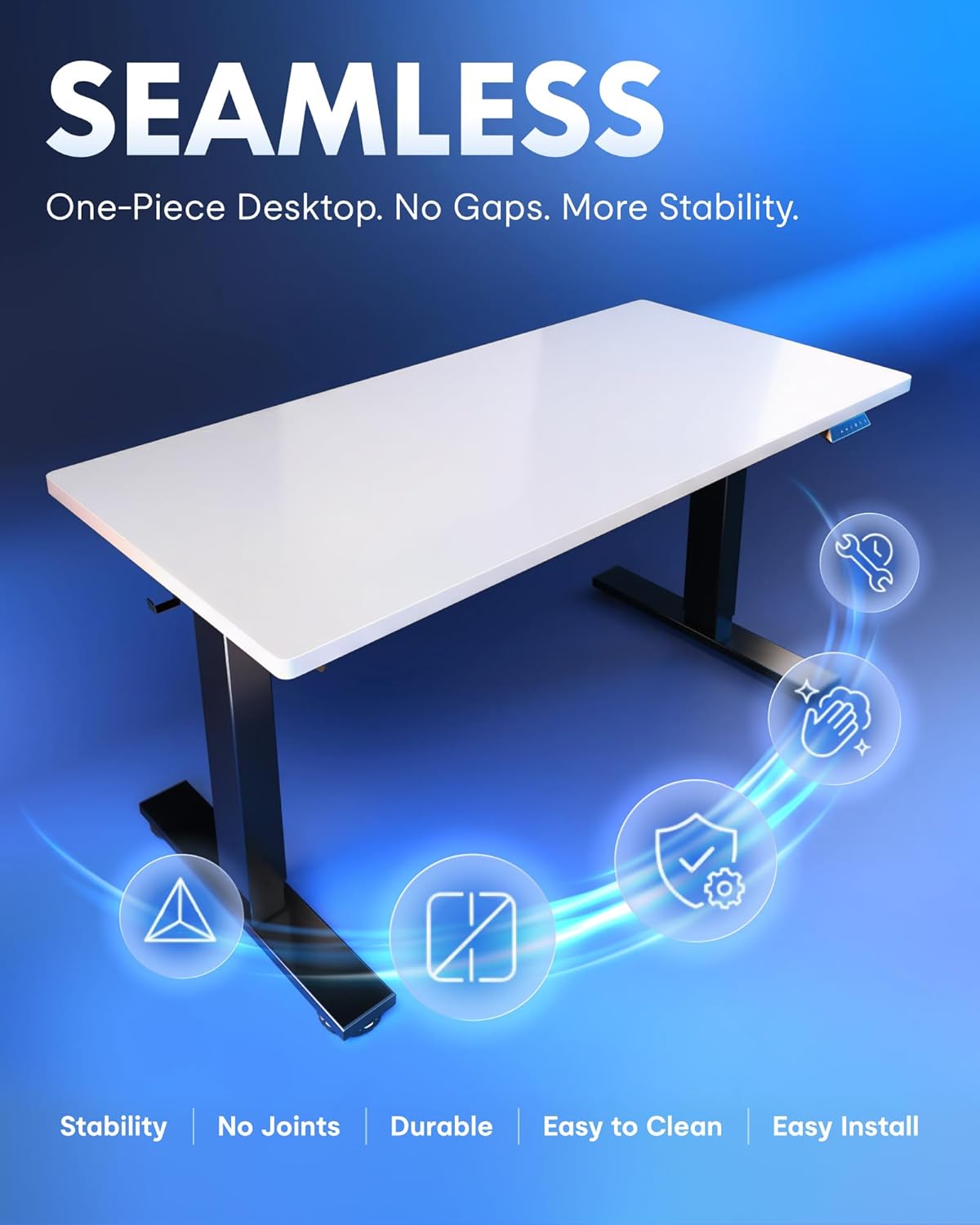 FLEXISPOT EN1 One-Piece Standing Desk, Electric Adjustable with 4 Memory Presets, 176 LBS Capacity, Stable & Quiet, Seamless Desktop for Home Office & Dual Monitors, 48"x24" White