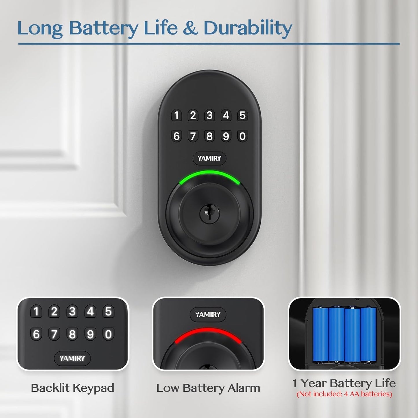 Keypad Smart Door Knob Lock, Yamiry Keyless Entry Digital Lock with Handle, Electronic Code Knob for Front Door, Easy Installation